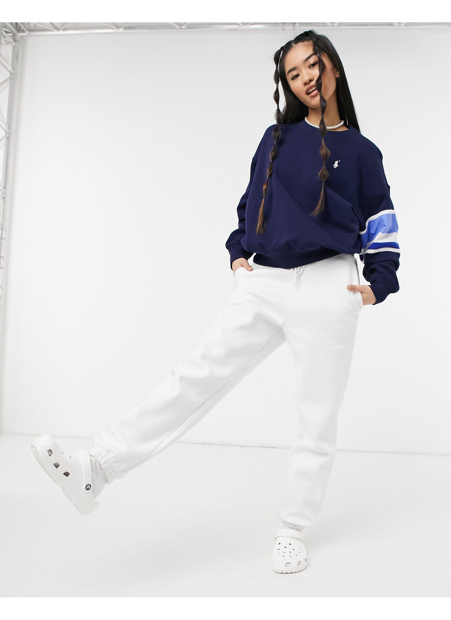 polo ralph lauren collegiate logo hoodie in white