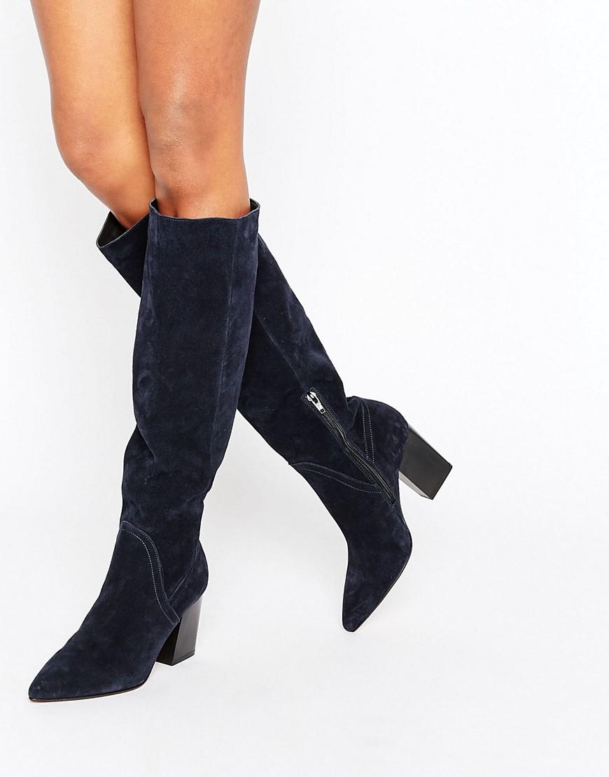 ladies navy leather knee high boots> OFF-56%