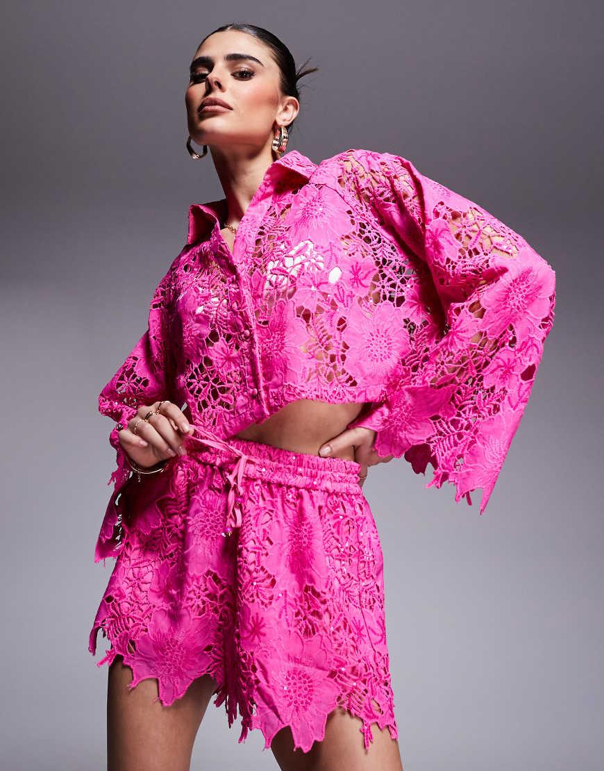 River Island Cutwork Sequin Short Co-ord in Pink Lyst UK