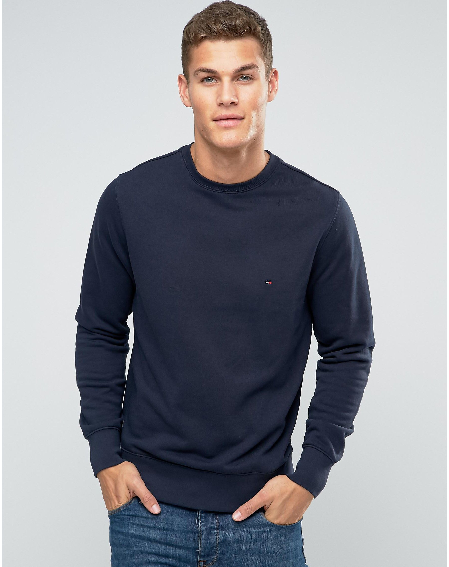 Tommy Hilfiger Cotton Sweatshirt With Flag Logo In Navy in Blue for Men ...