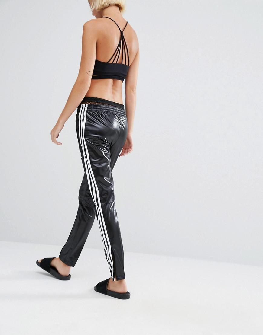 adidas Originals Originals Three Stripe Wet Look Sweat Pants in Black | Lyst