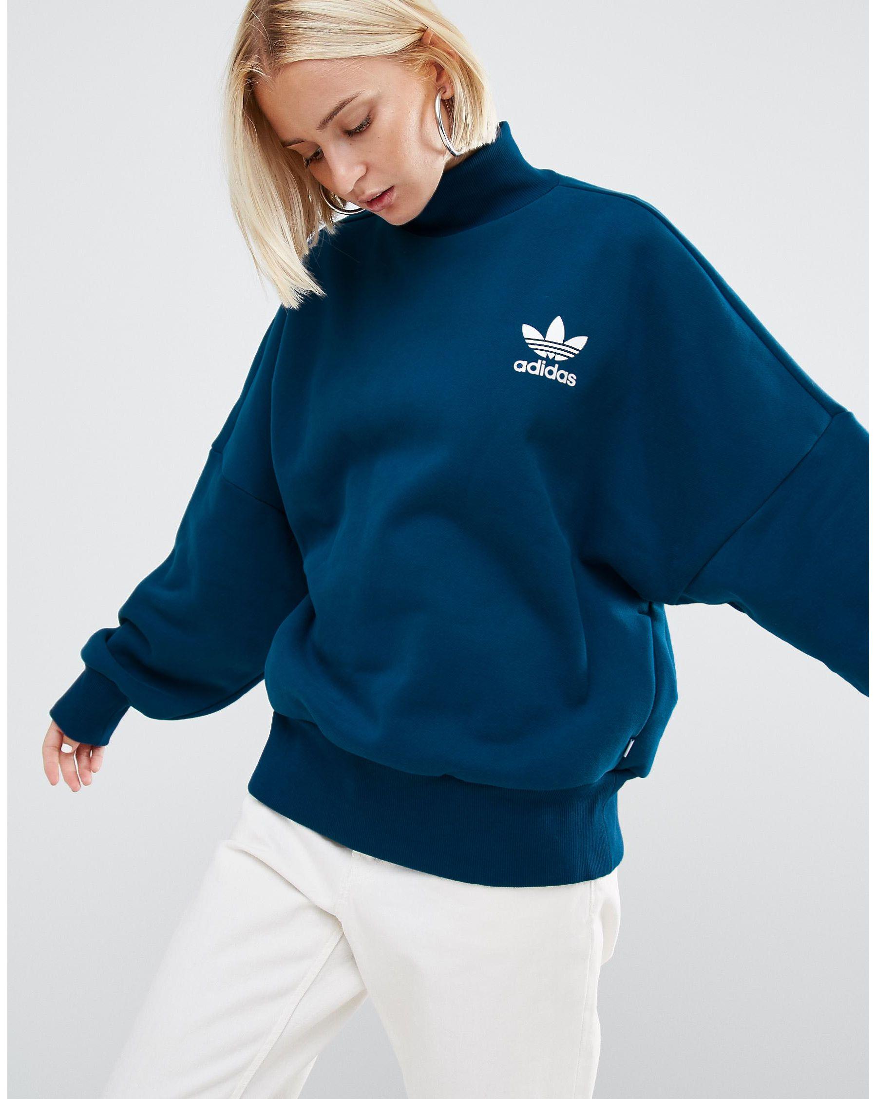 adidas Originals Cotton Originals High Neck Sweatshirt With Trefoil Logo in  Blue - Lyst