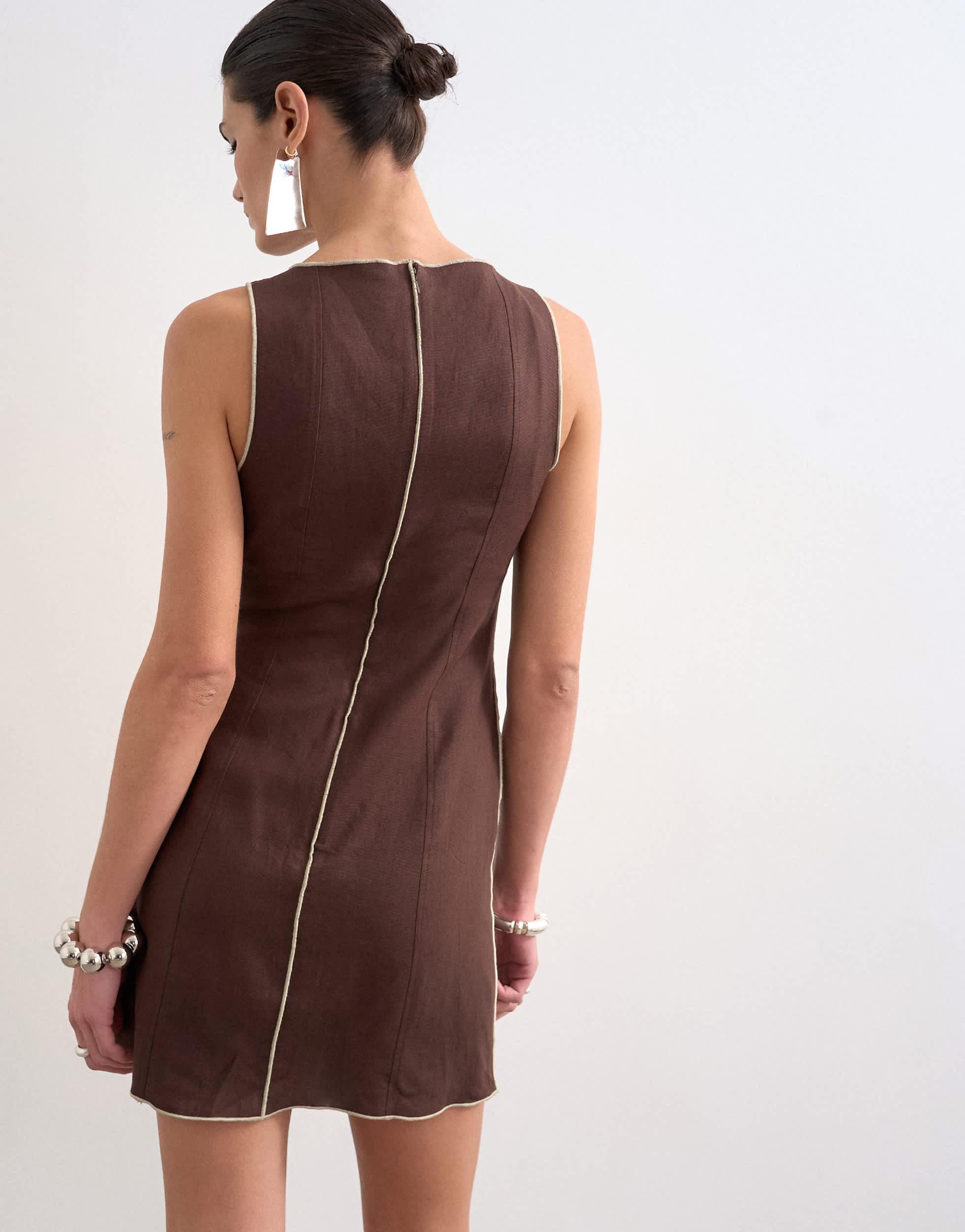 TOPSHOP Linen Rich Mini Shift Dress in Brown | Lyst TOPSHOP Linen Rich Mini Shift Dress in Brown | Lyst