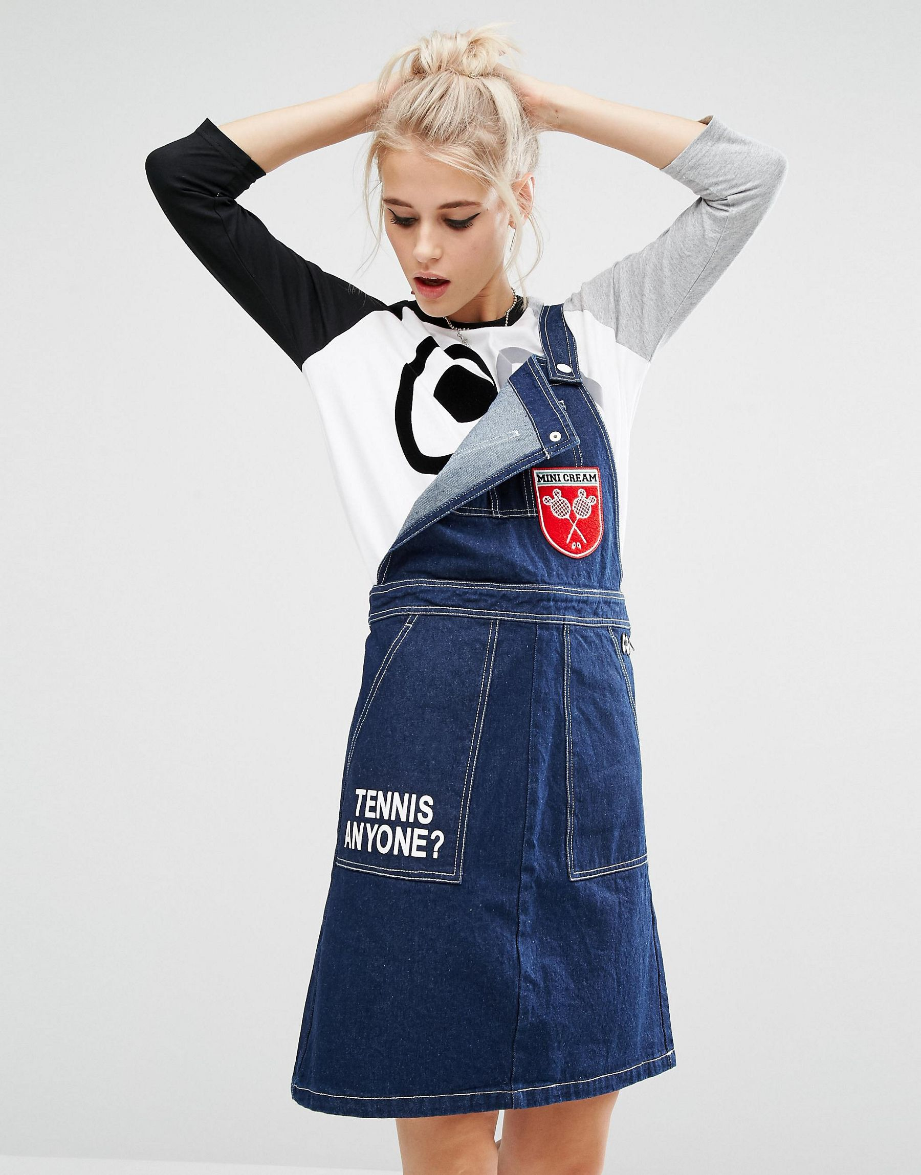 cream dungaree dress