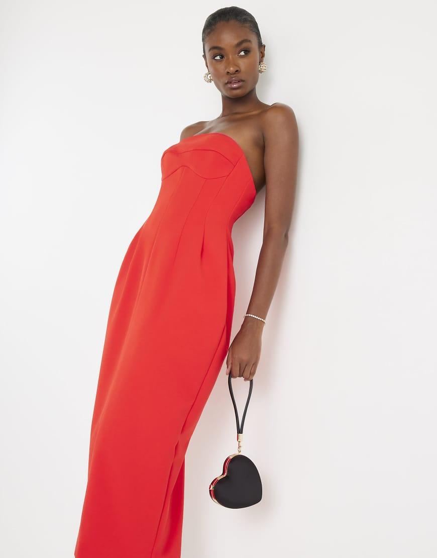 River Island Sleeveless Bodycon Bandeau Midi Dress in Red Lyst UK