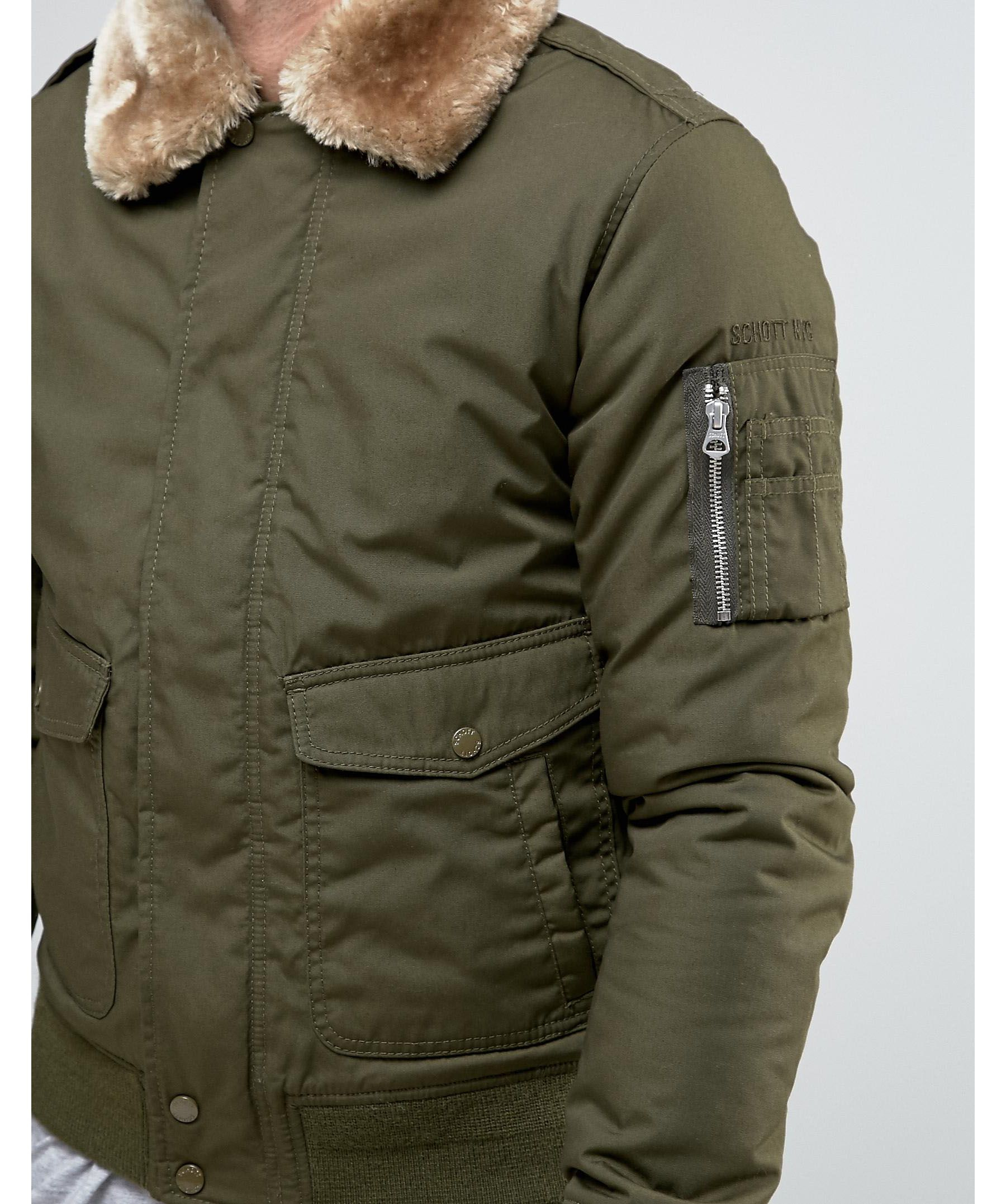 Lyst - Schott Nyc Air Bomber Jacket Faux Fur Collar in Green for Men