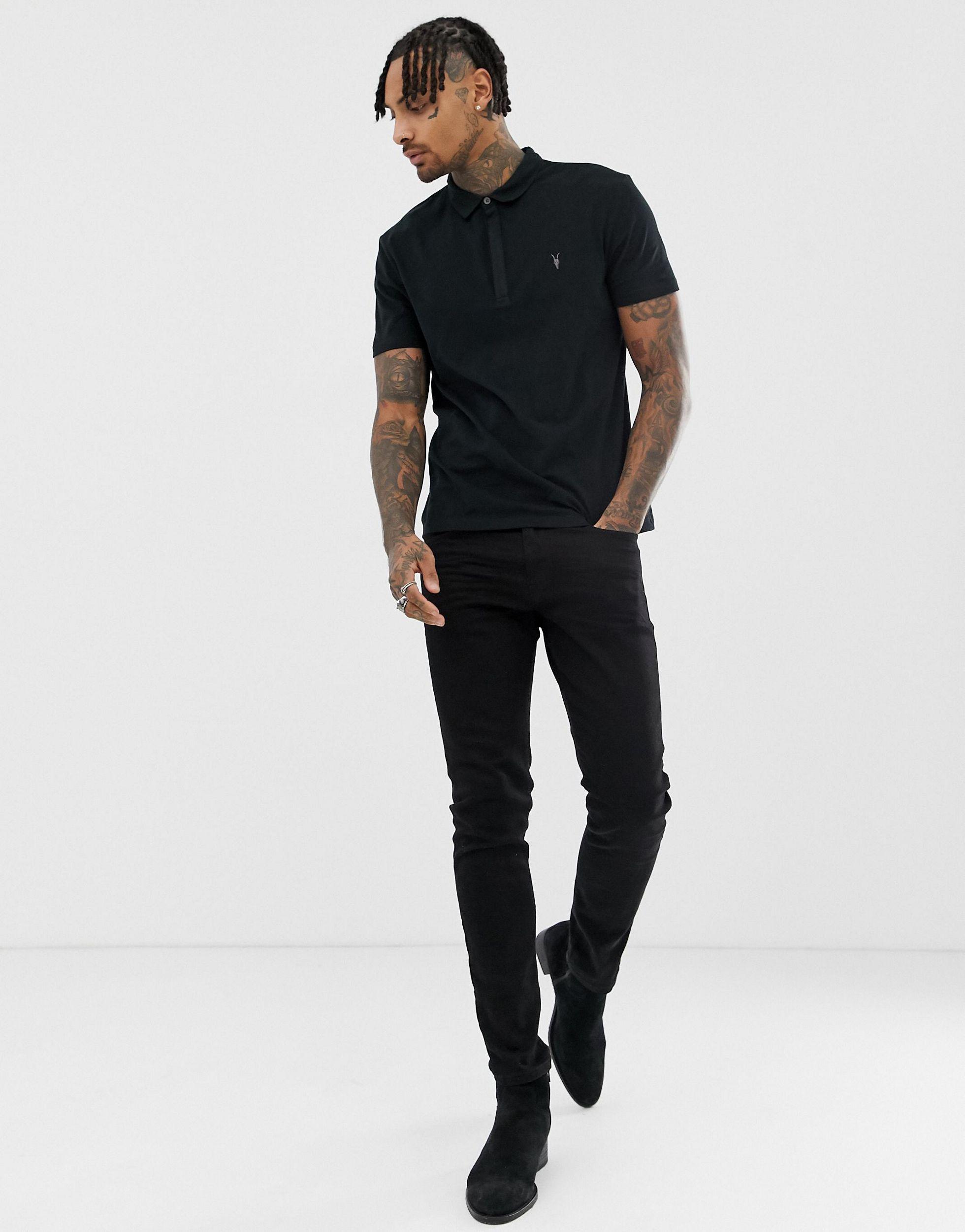 AllSaints Cotton Brace Ramskull Logo Polo Shirt in Black for Men 