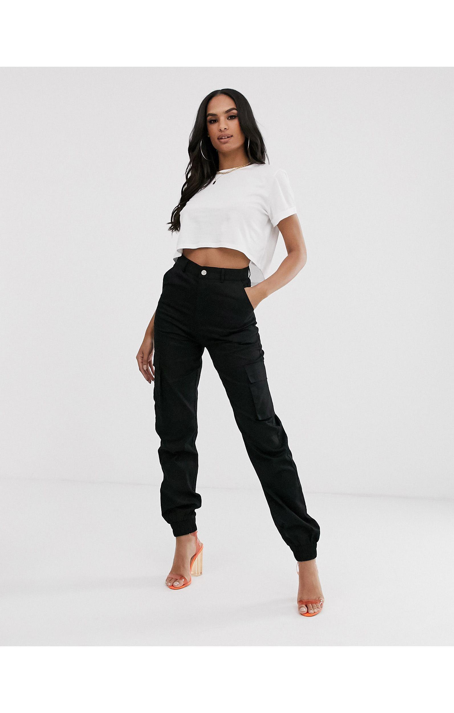 Missguided Petite Plain Cargo Pants in Black | Lyst