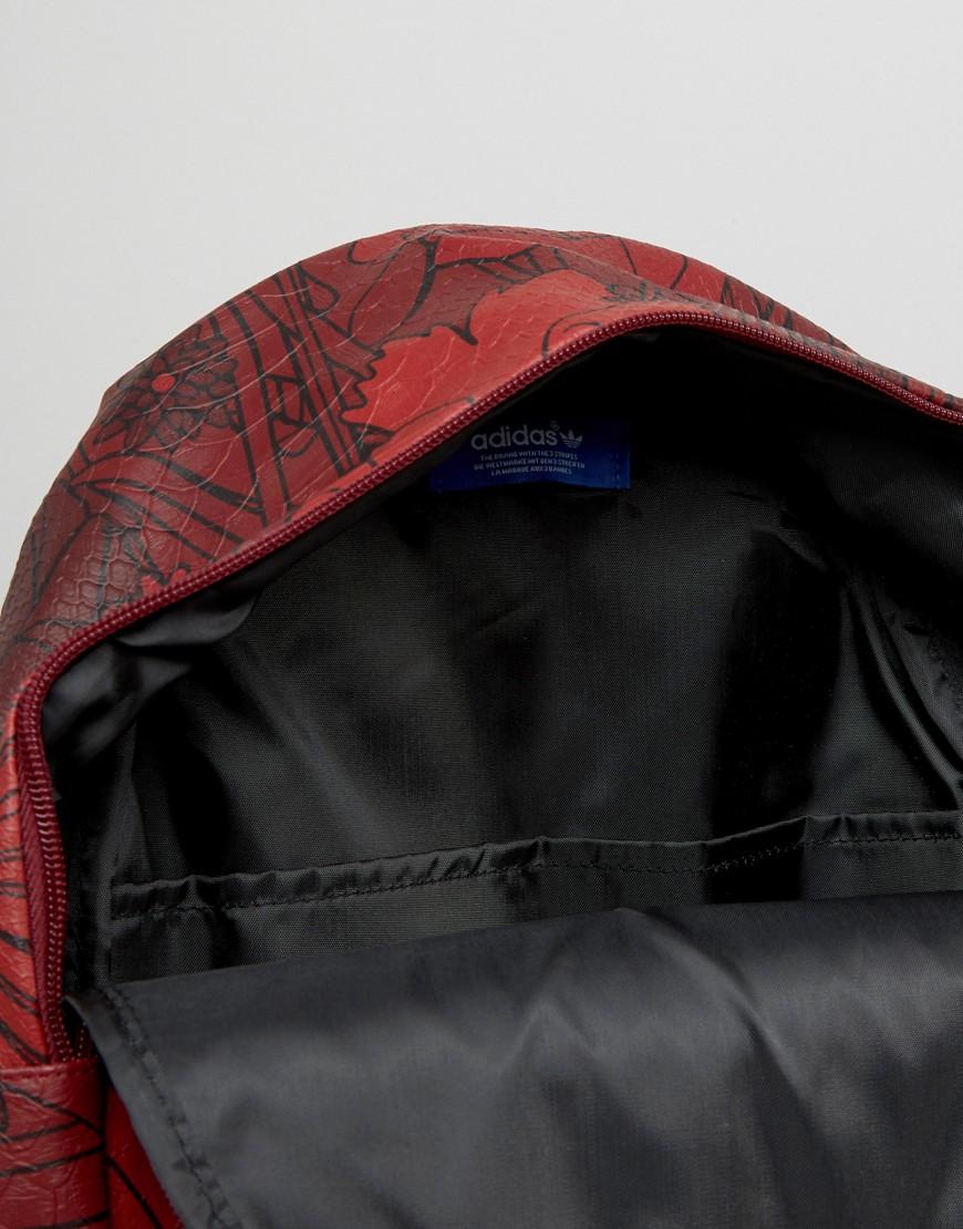 adidas Originals Leather Originals Floral Print Backpack With Trefoil Logo  in Red - Lyst