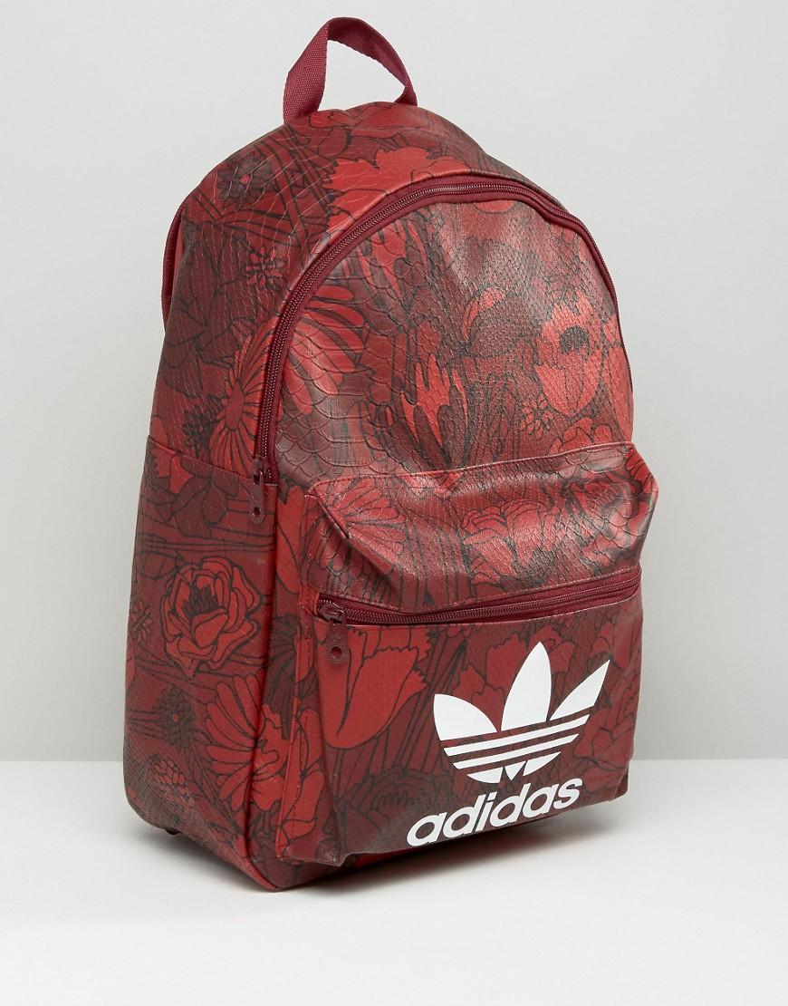 adidas Originals Leather Originals Floral Print Backpack With Trefoil Logo  in Red - Lyst