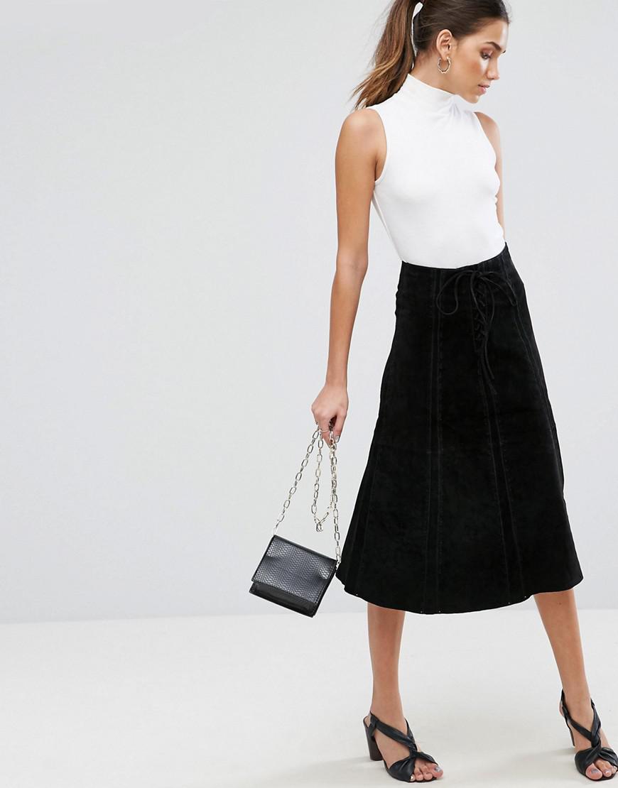 Black suede midi skirt Clearance