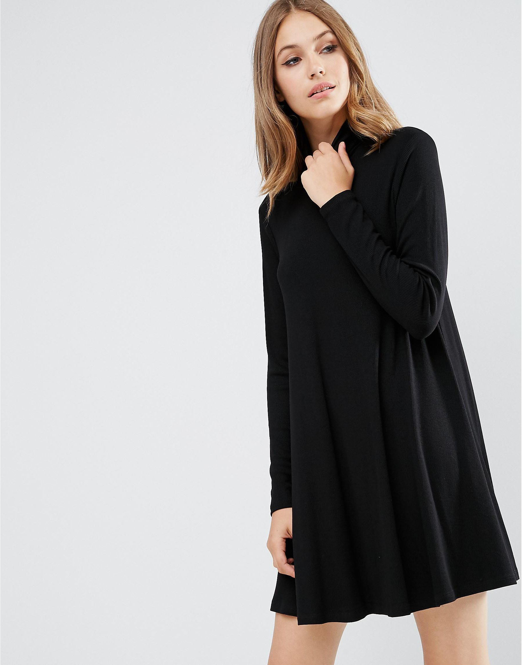 Asos Swing Dress In Rib With Turtleneck & Long Sleeves in ...