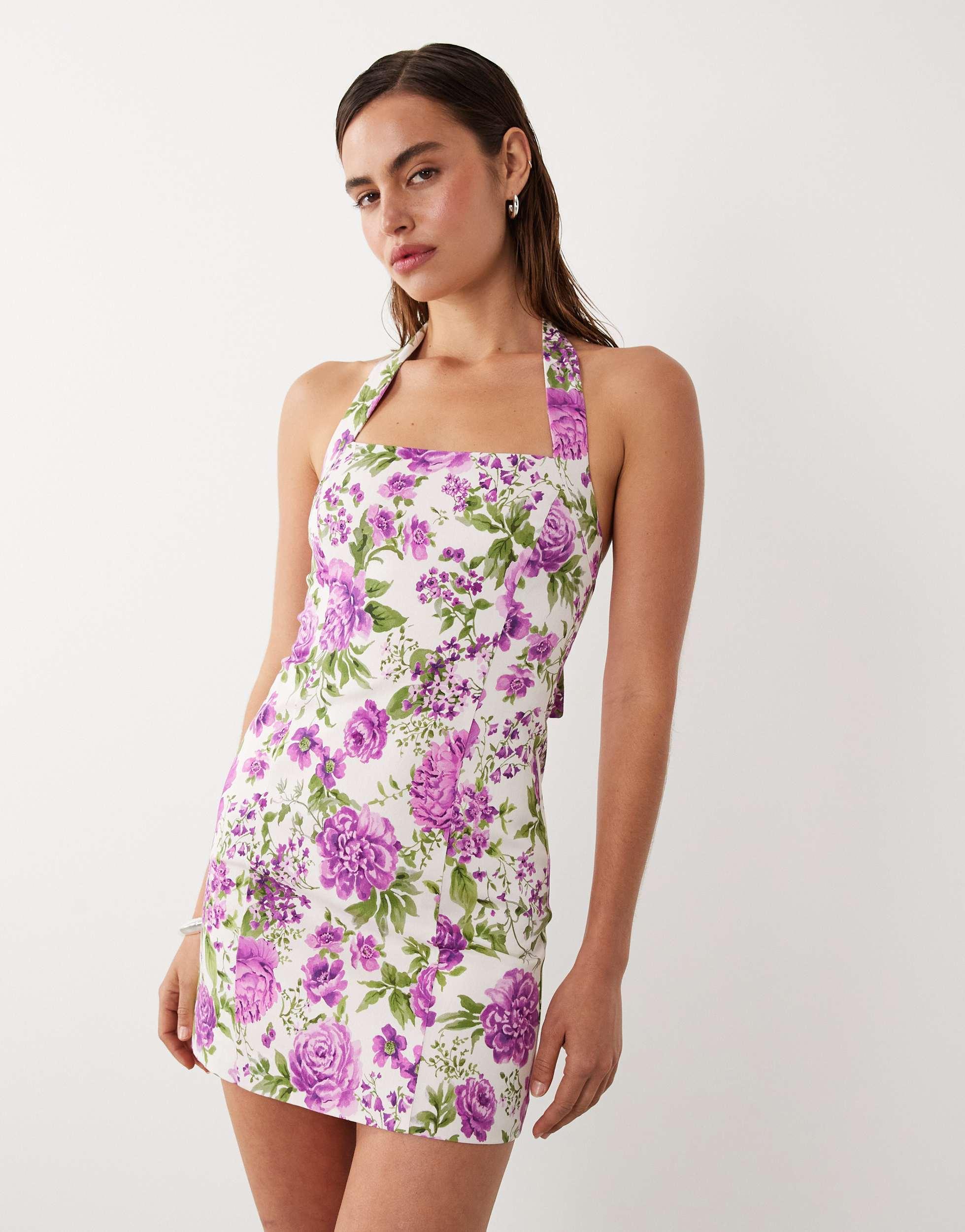 hailey lace up bodycon dress in lilac Mango Starring Bieber Halterneck Mini White YGroup_8849