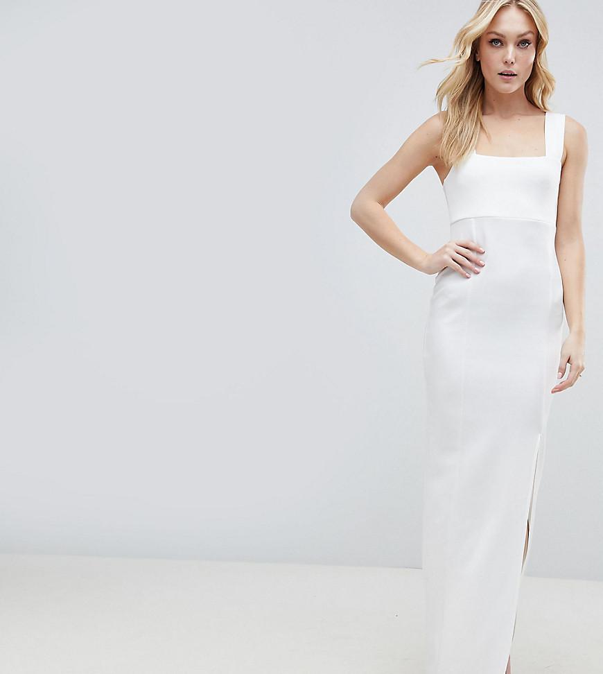 asos square neck scuba maxi dress with thigh split