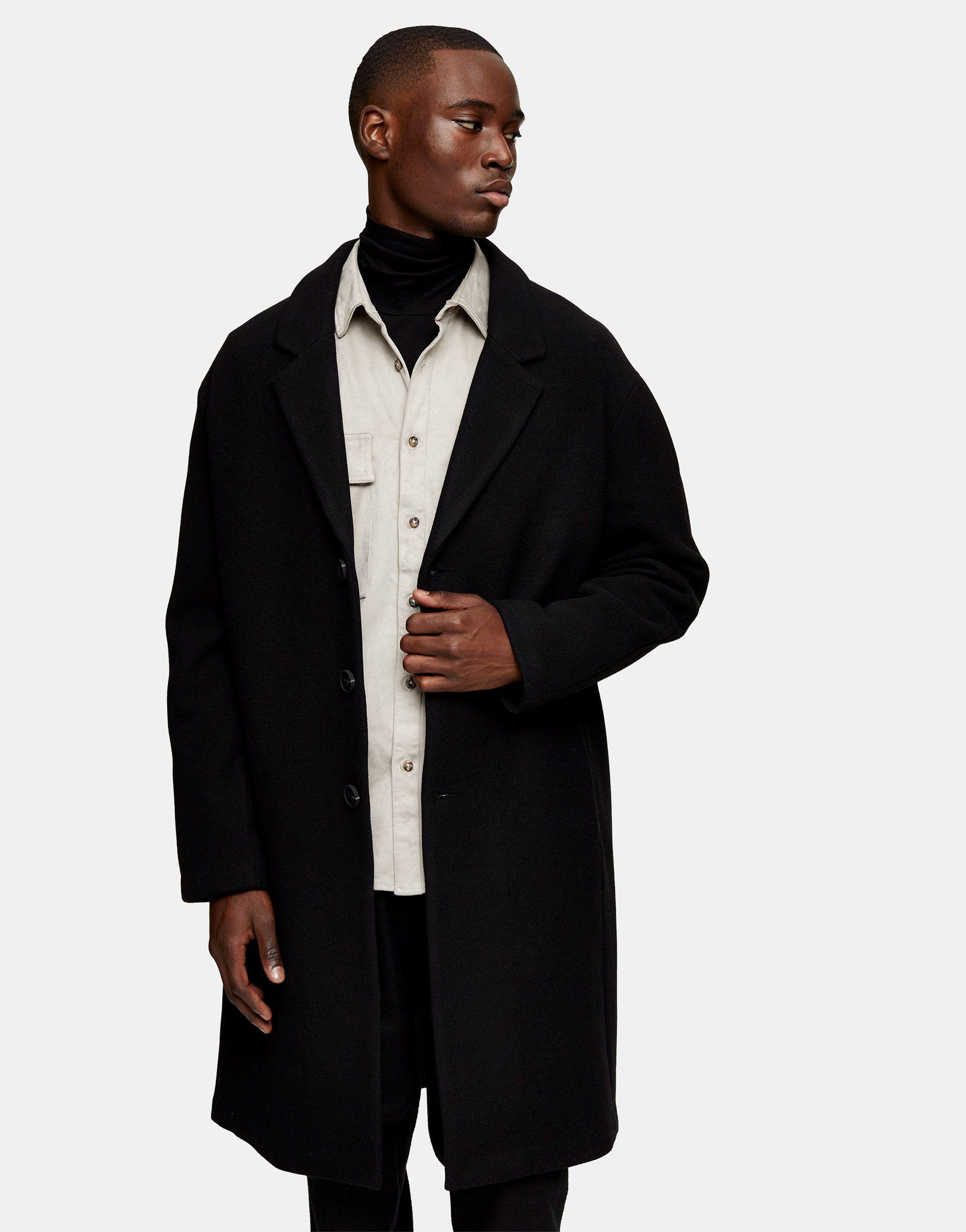 TOPMAN Dropped Shoulder Coat With Wool in Black for Men - Lyst