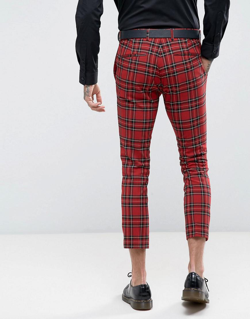 ASOS Synthetic Super Skinny Crop Suit Trousers In Tartan in Red for Men ...