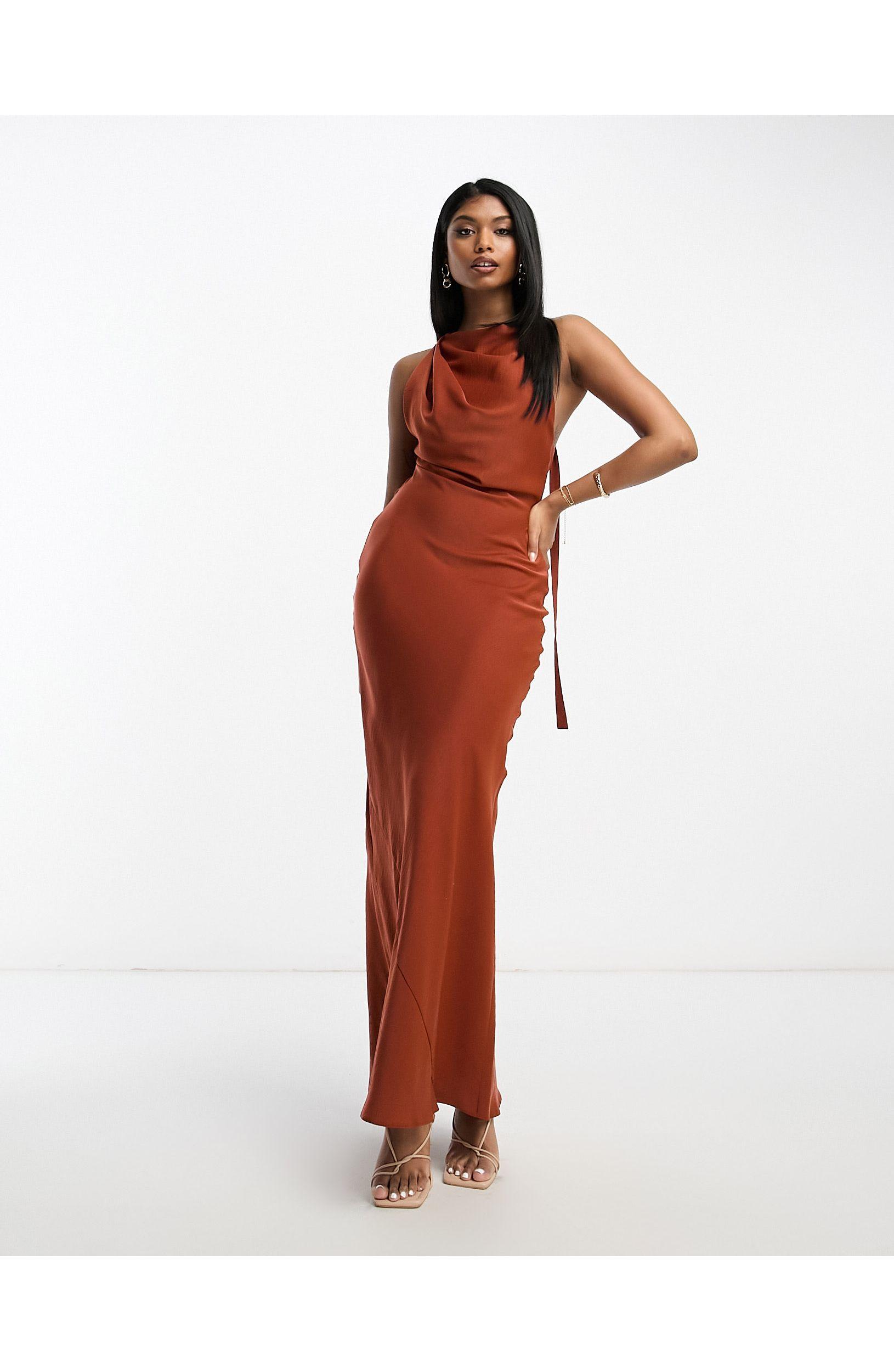 ASOS Satin Cowl Back Maxi Dress With Buckle Strap Detail in Red Lyst