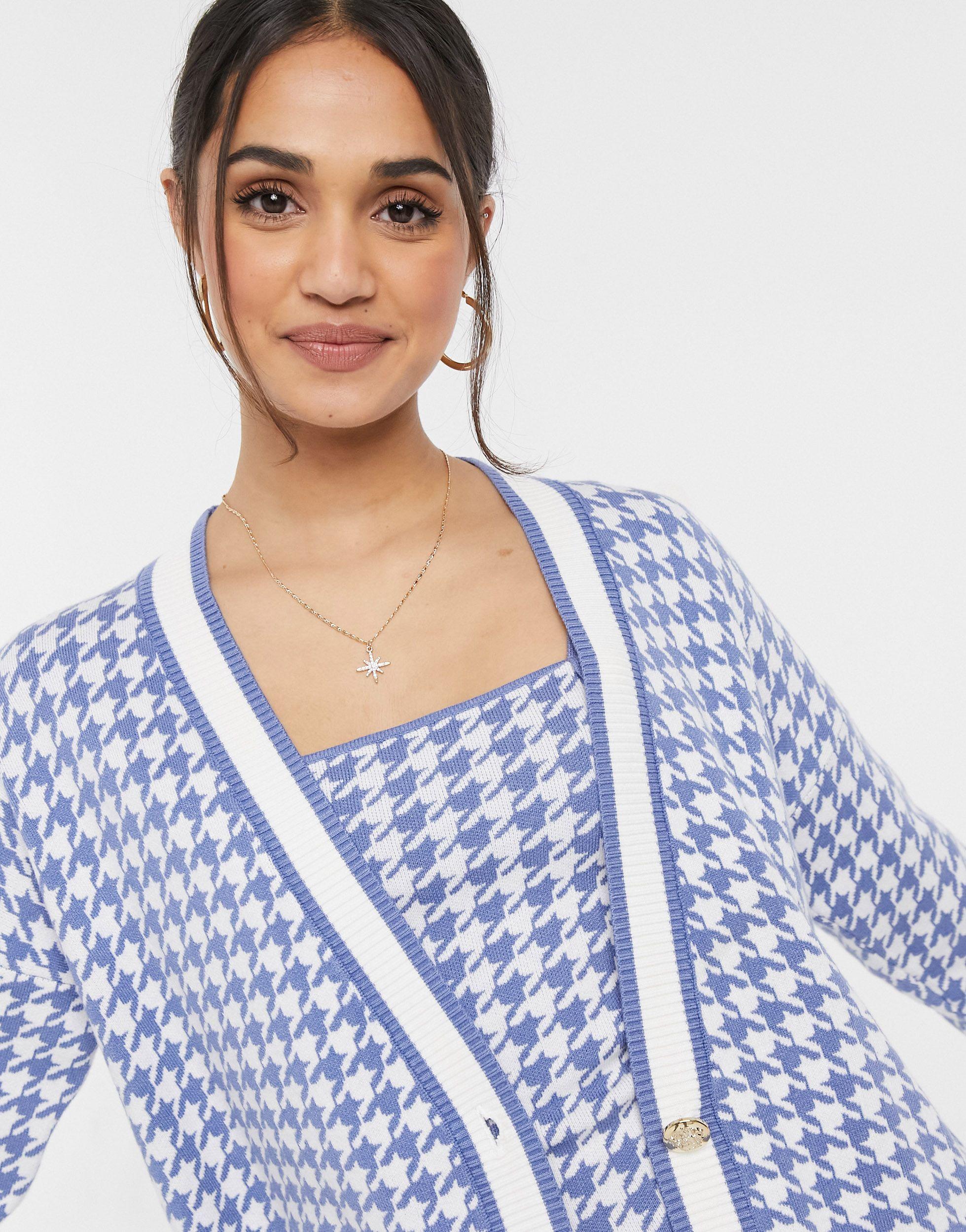 River Island Houndstooth Check Co-ord Cardigan in Blue | Lyst