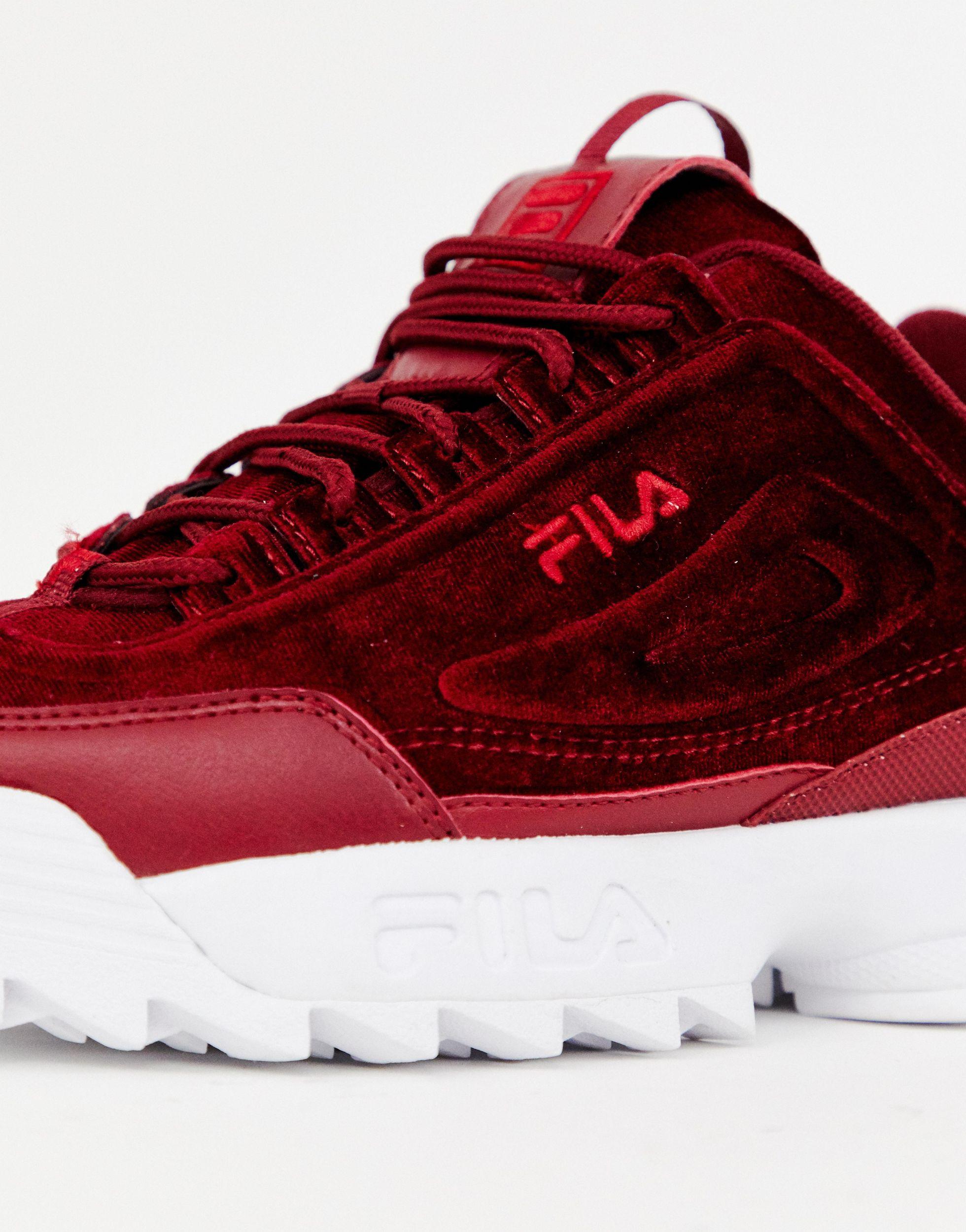 Fila Leather Burgundy Disruptor Ii Premium Velour Trainers in Red - Lyst
