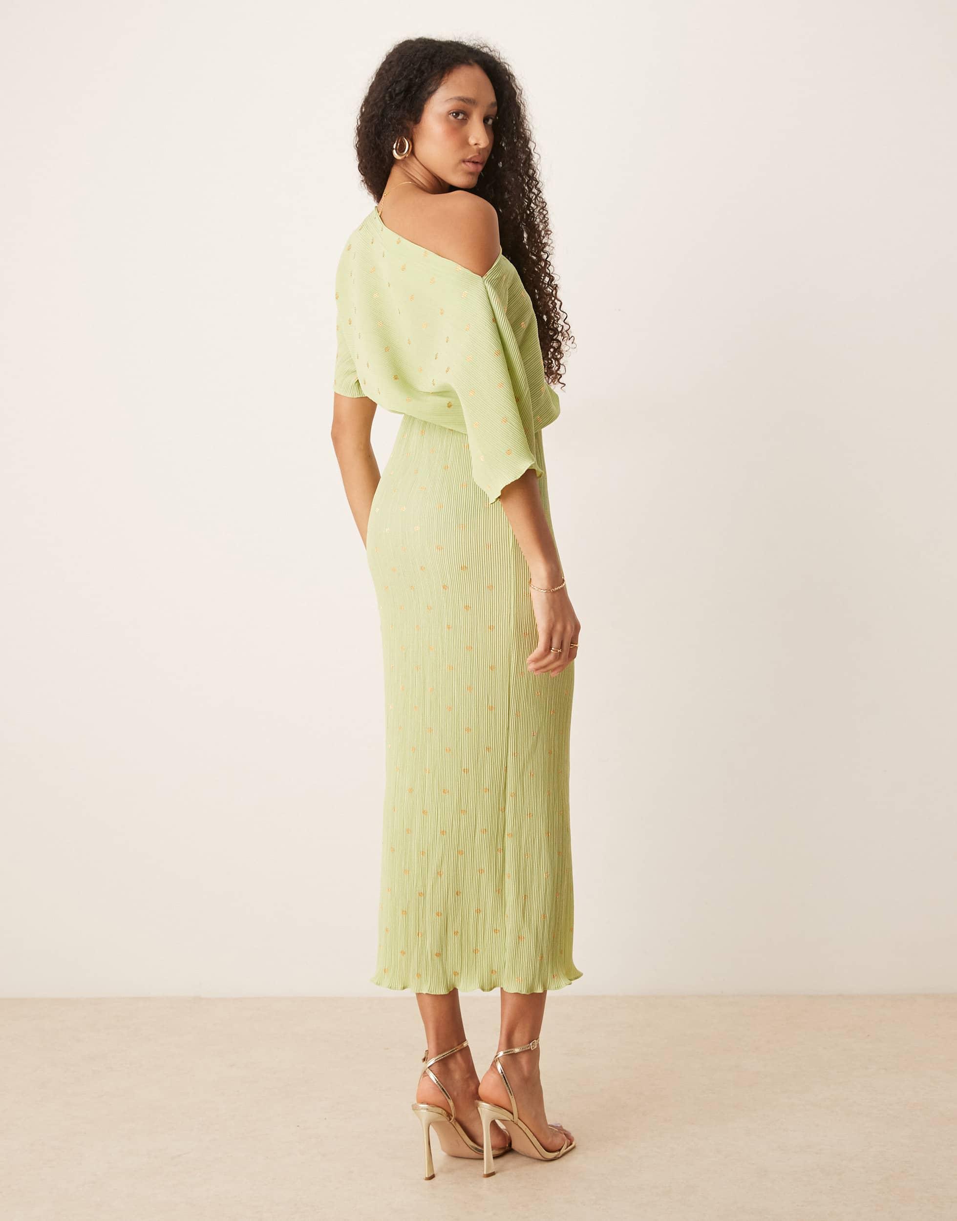 Never Fully Dressed Tilly Metallic Plisse Maxi Dress in Yellow | Lyst