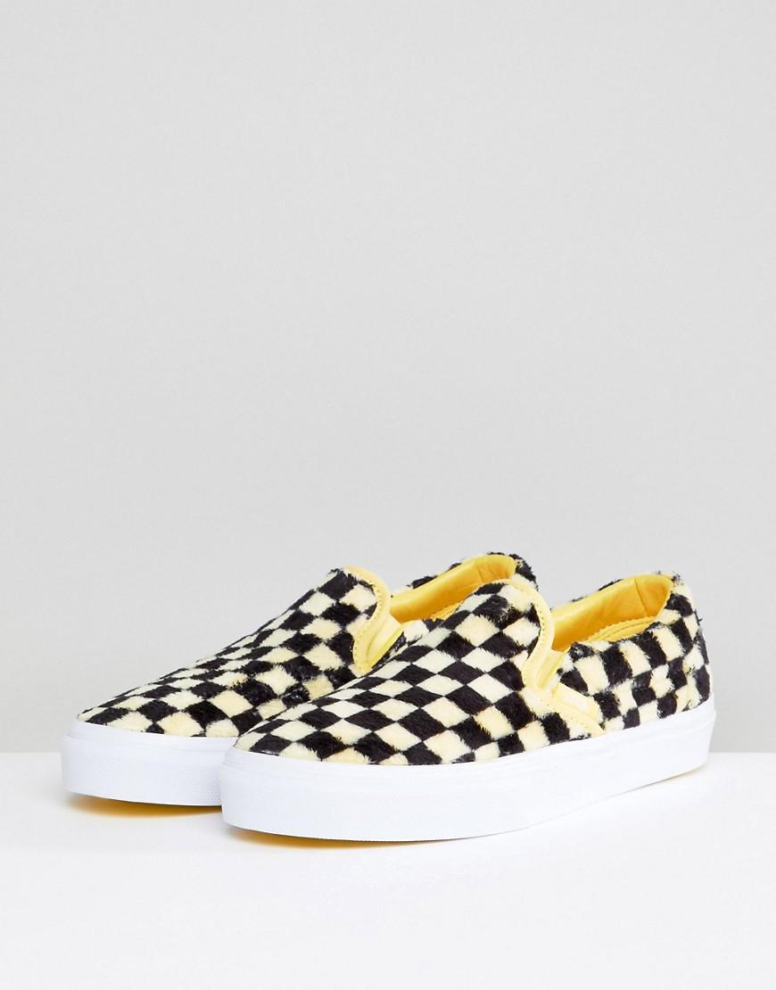 Vans Fluffy Yellow Checkerboard Slip On Sneakers in Yellow - Lyst