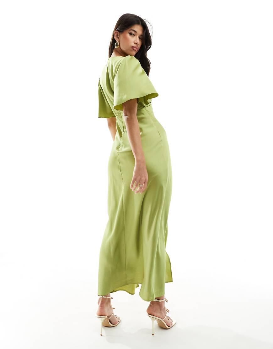 slim fit dress slacks Abercrombie & Fitch Green Satin Smocked Back Front Slit Dress- Size XL –  The Saved Collection main image 0