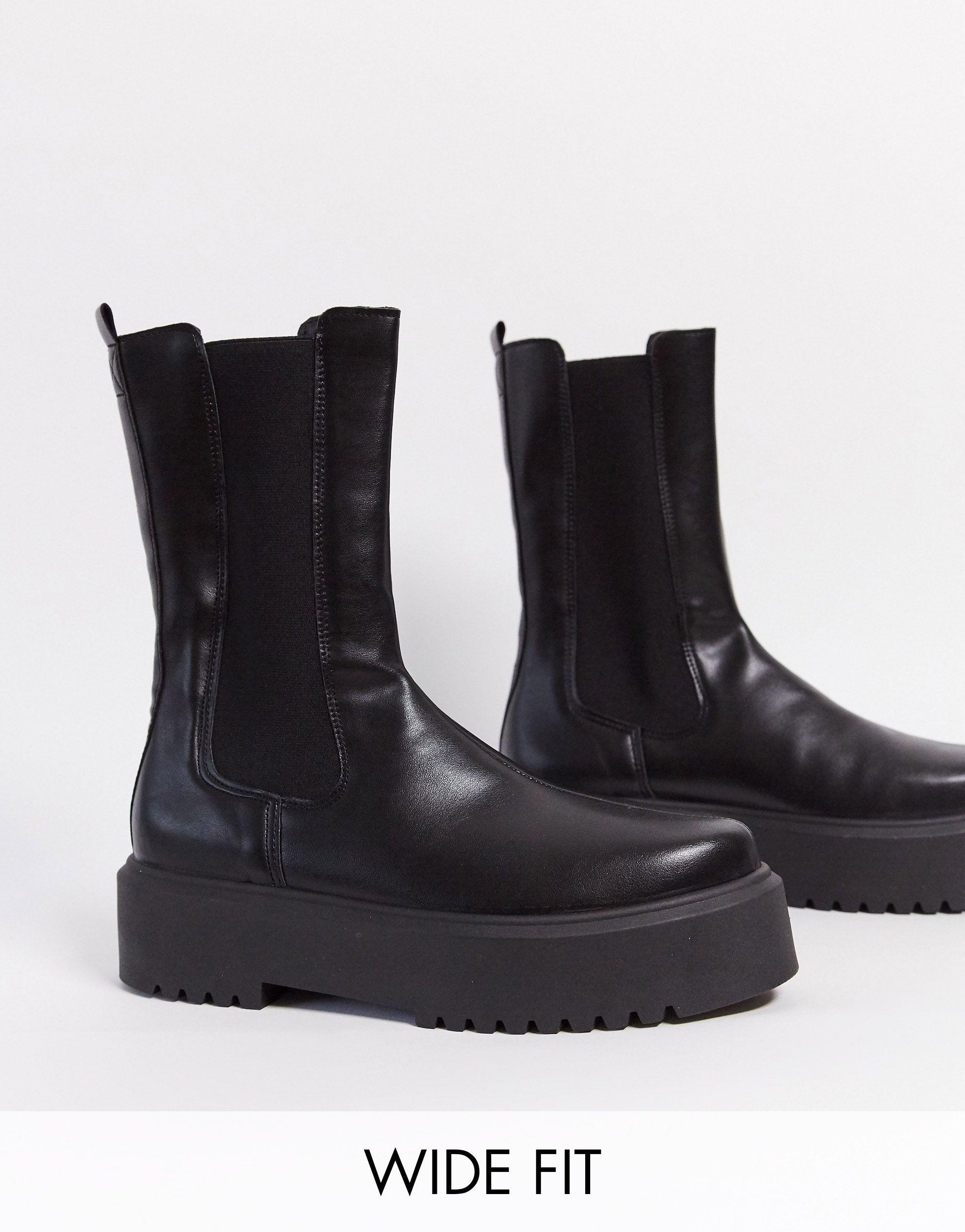 asos design wide fit chelsea boots in black faux suede