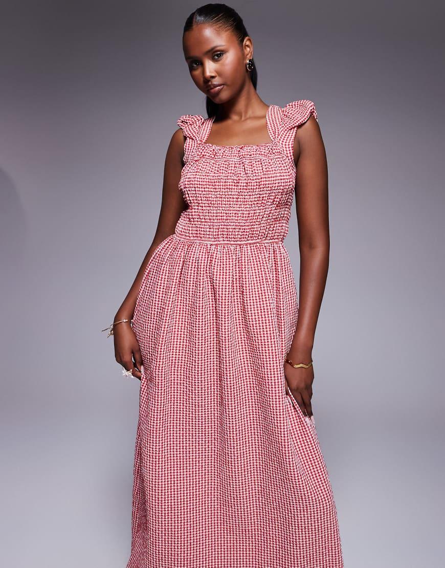 River Island Cap Sleeve Gingham Shir Midi Dress in Pink Lyst UK