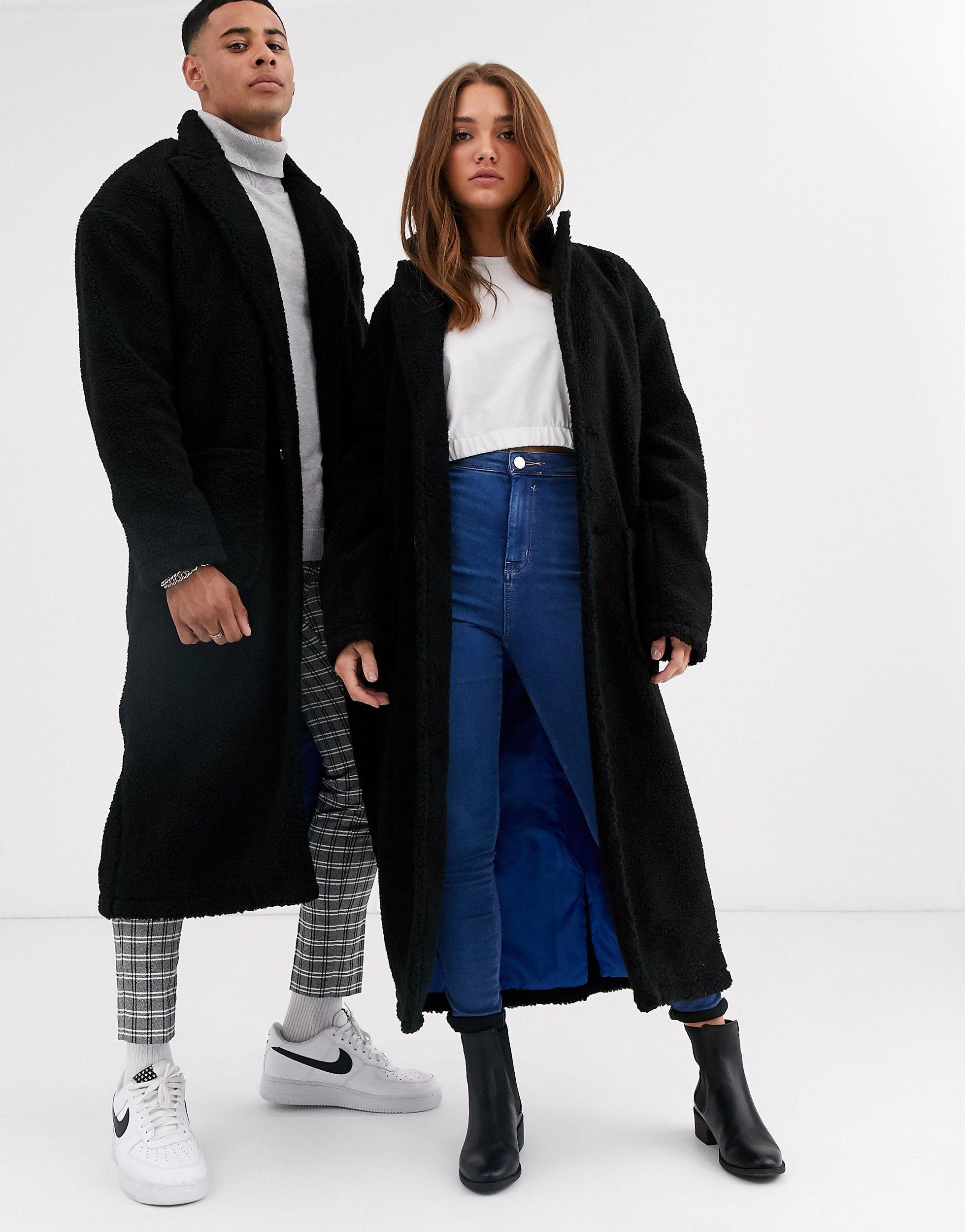 black longline borg coat