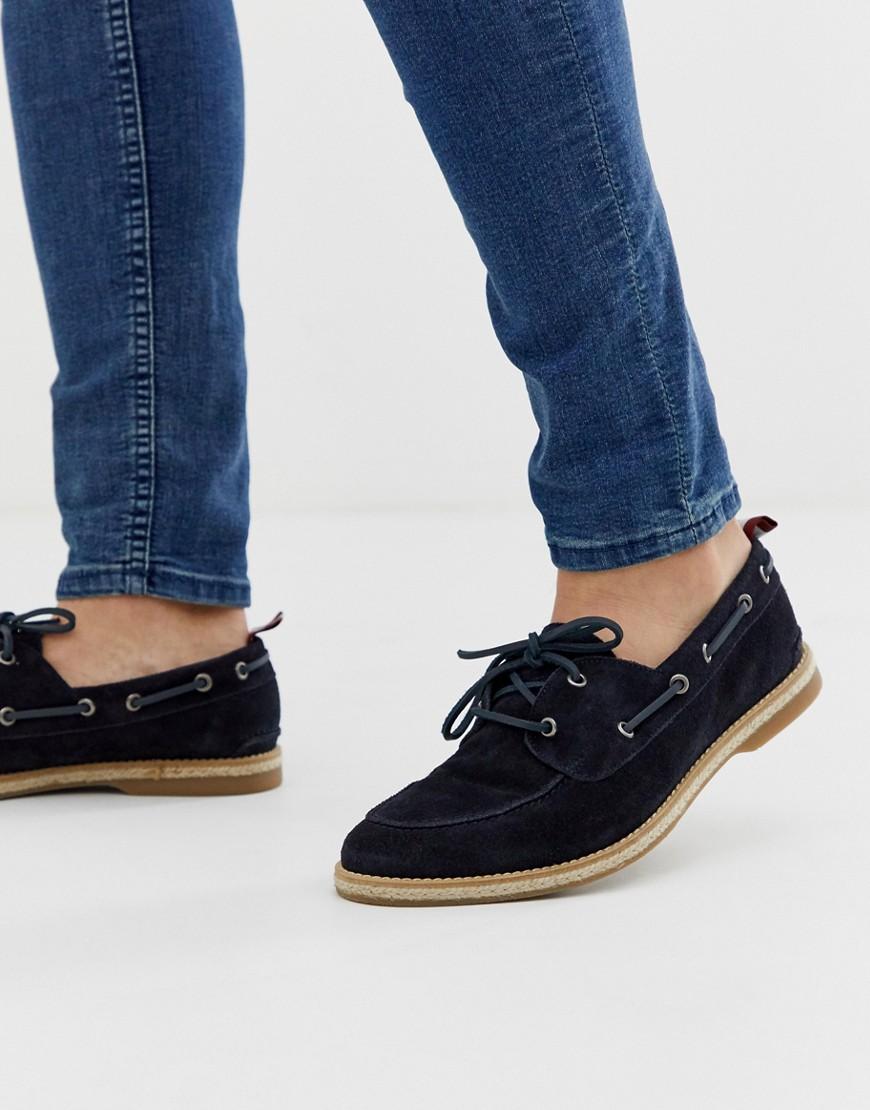 ASOS Boat Shoes In Navy Suede With Natural Jute Sole in
