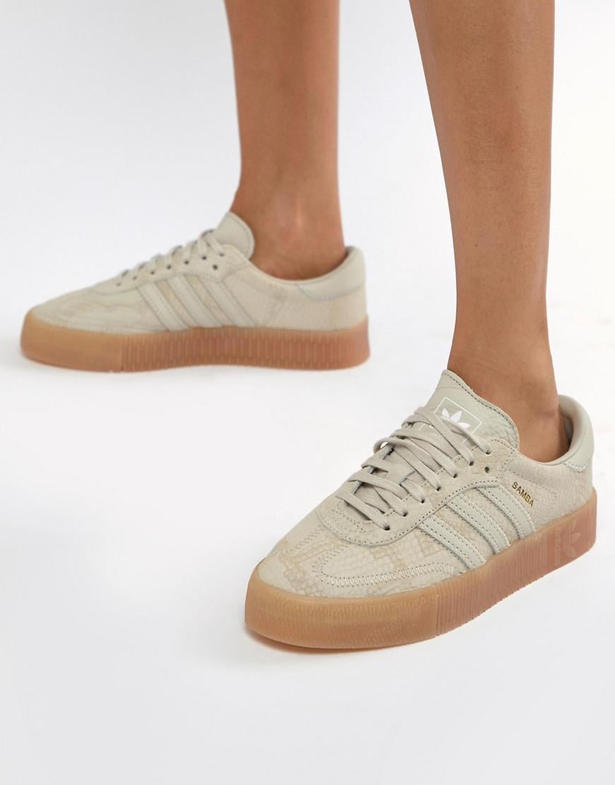 adidas originals samba rose sneakers in tan with gum sole