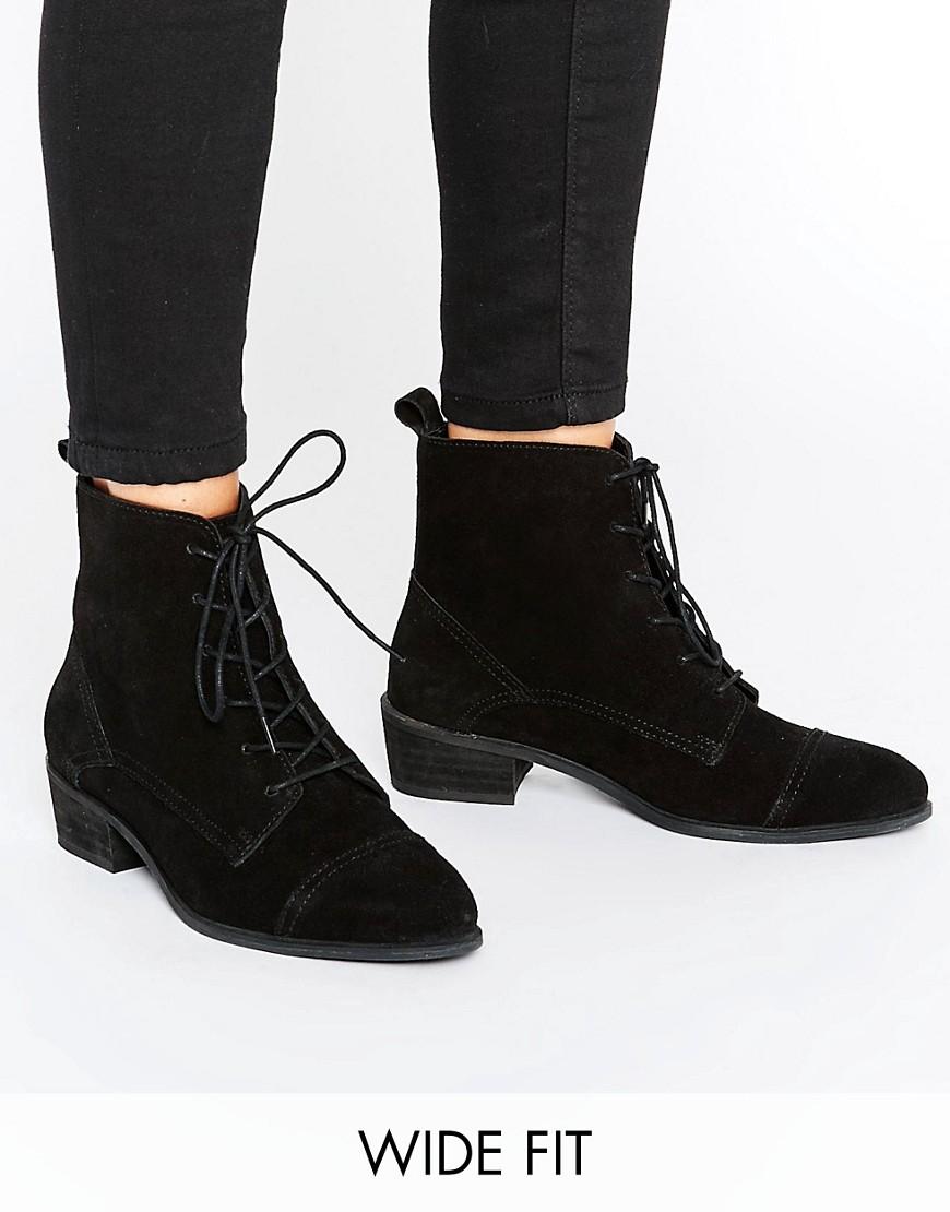 ASOS Aurora Wide Fit Suede Lace Up Boots in Black - Lyst