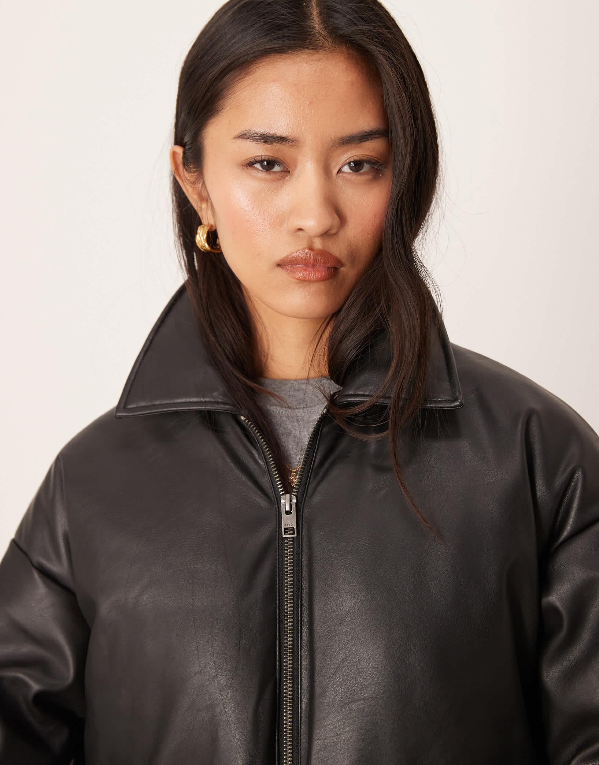 JJXX Faux Leather Zip Jacket in Black | Lyst