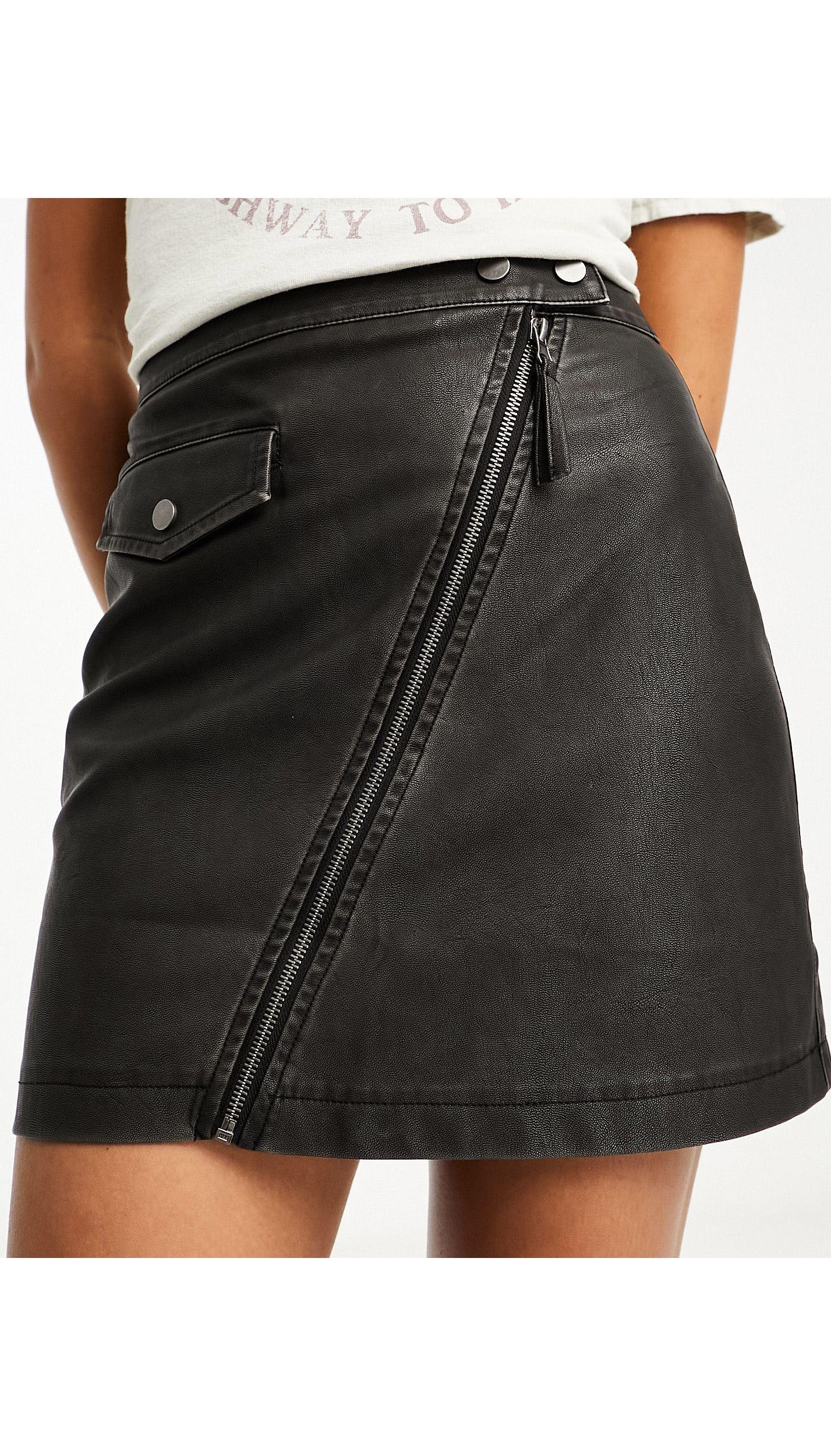 Leather mini skirt with zip clearance detail