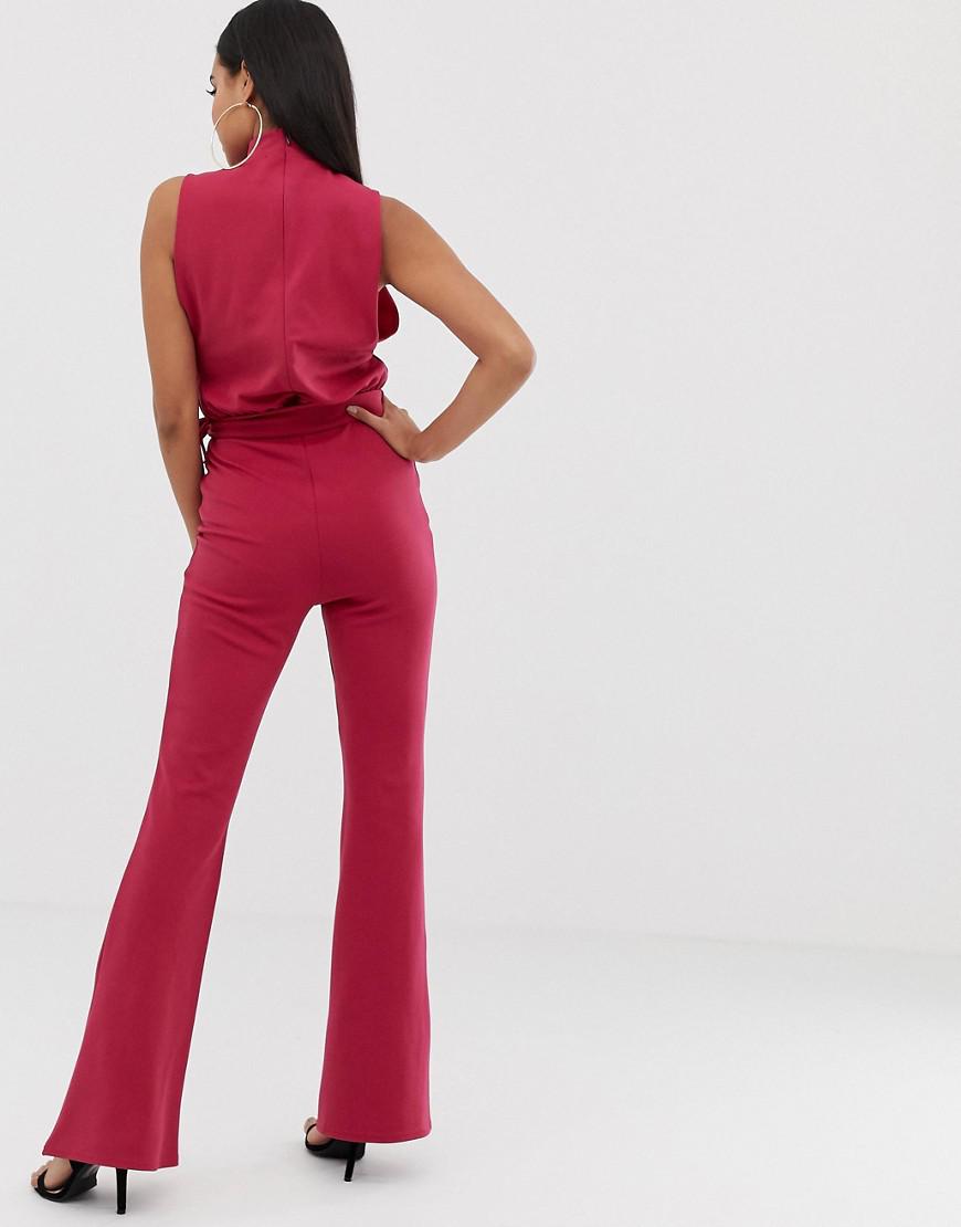 high neck tie waist jumpsuit