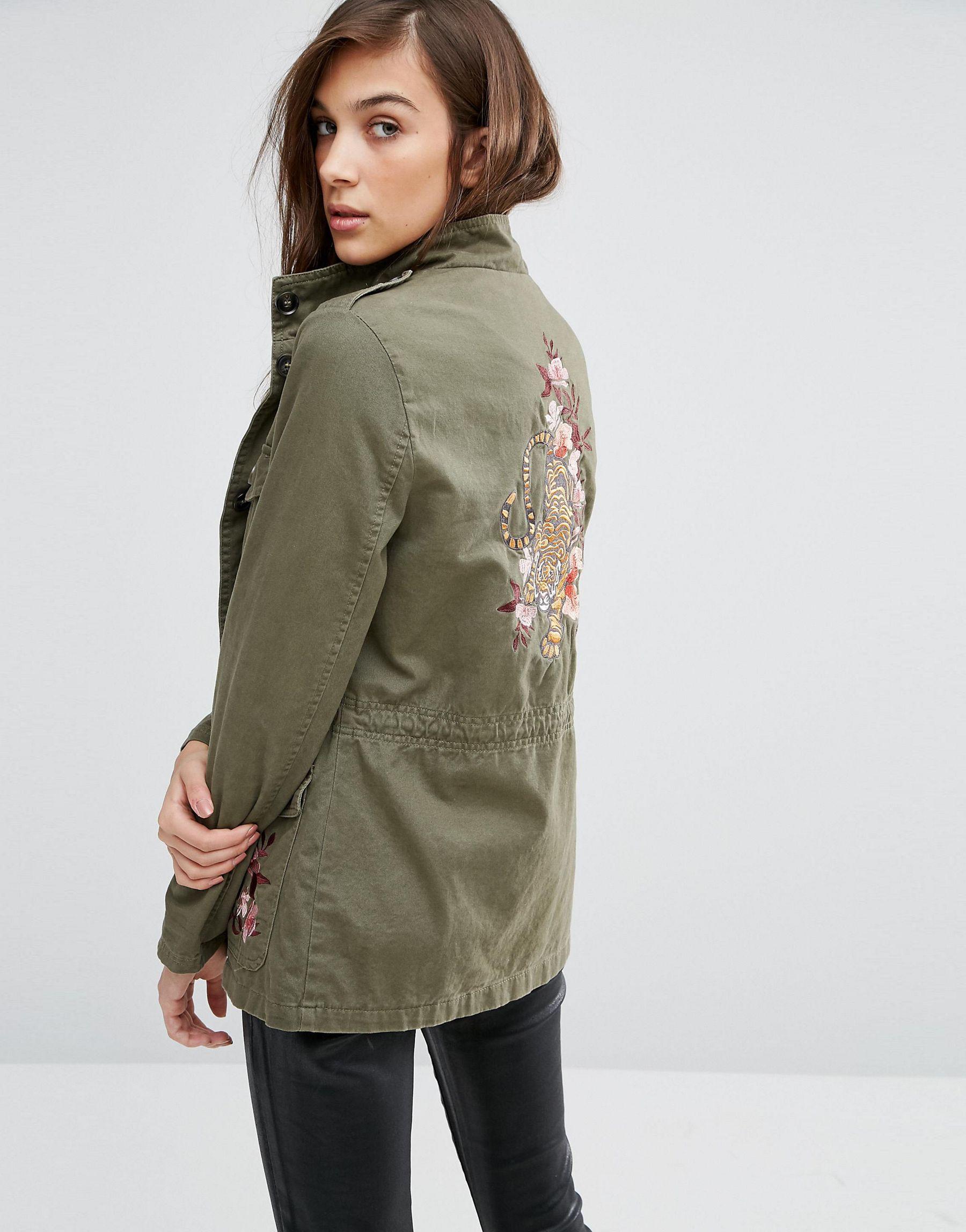 New Look Utility Jacket With Tiger Embroidered Back in Green | Lyst