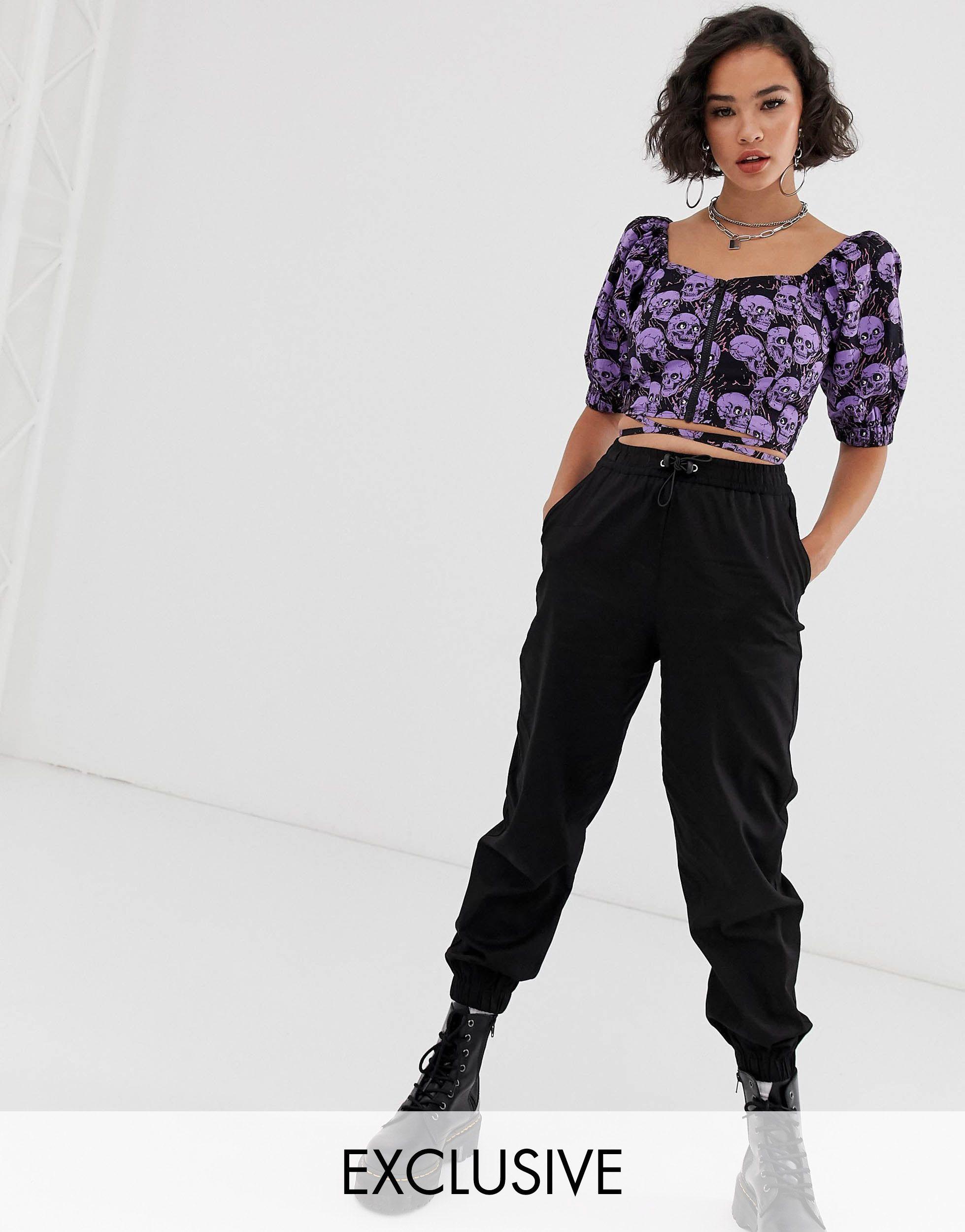 black cuffed cargo trousers