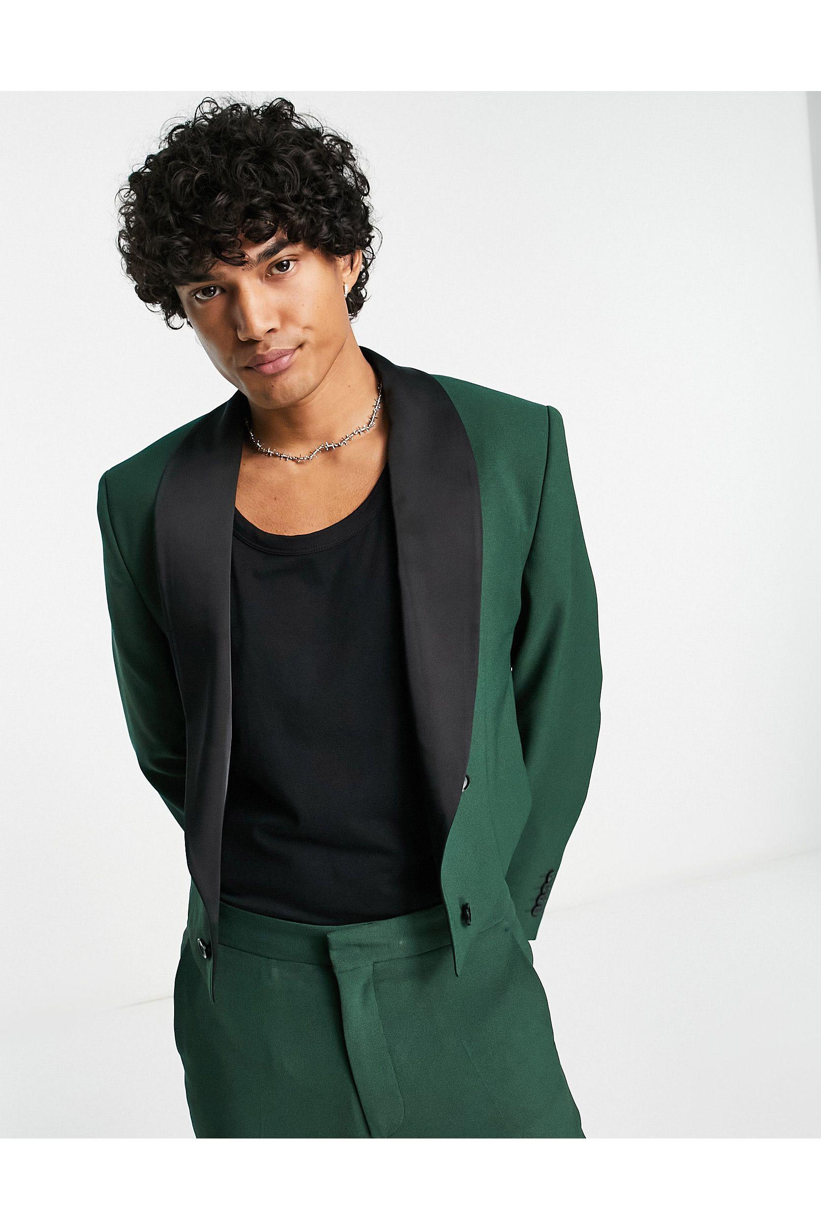 ASOS Cropped Suit Jacket With Contrast Satin Lapel in Green for Men Lyst