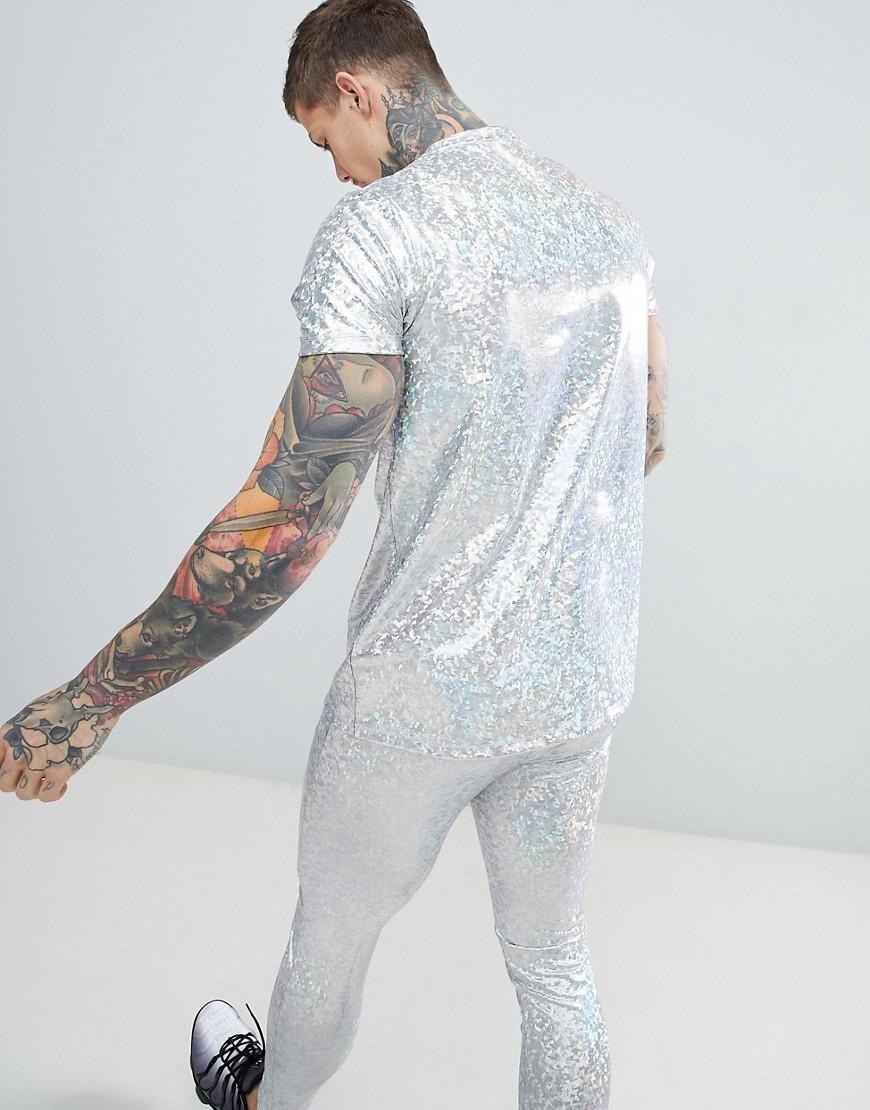 ASOS Two-piece Longline T-shirt In Holographic Metallic Silver Fabric for  Men | Lyst