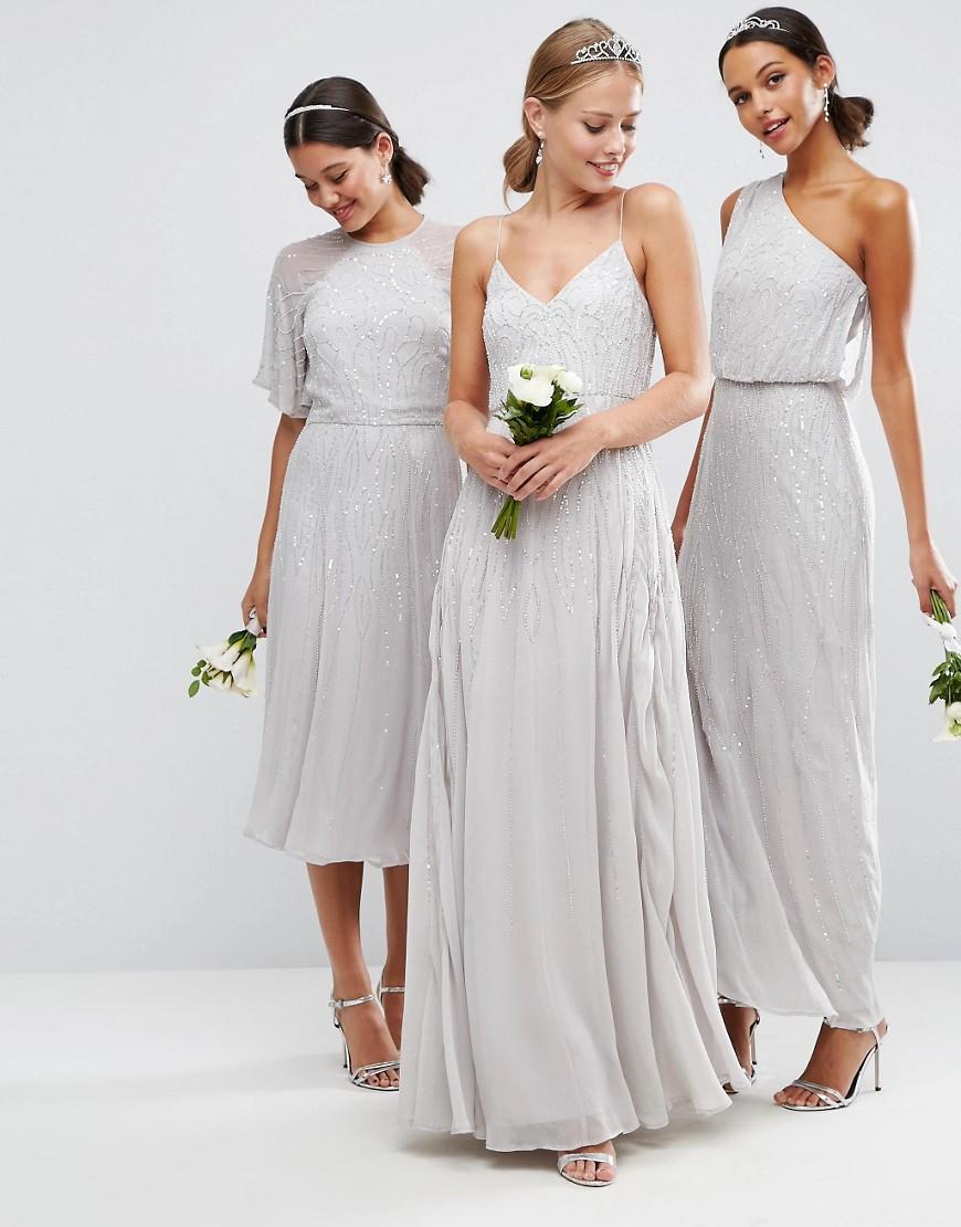  ASOS  Synthetic Wedding  Embellished Cami Maxi Dress  in Grey 