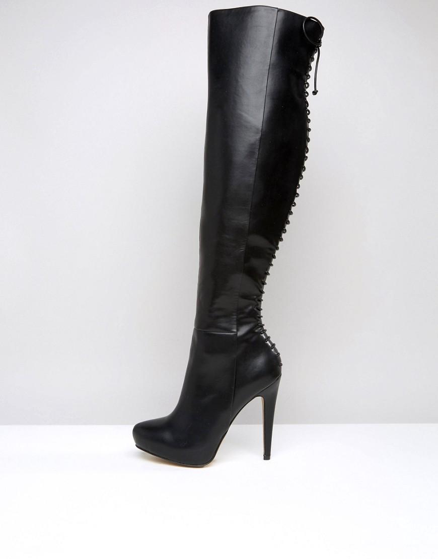 ALDO Graziella Lace Back Platform Heeled Over The Knee Boots in Black | Lyst