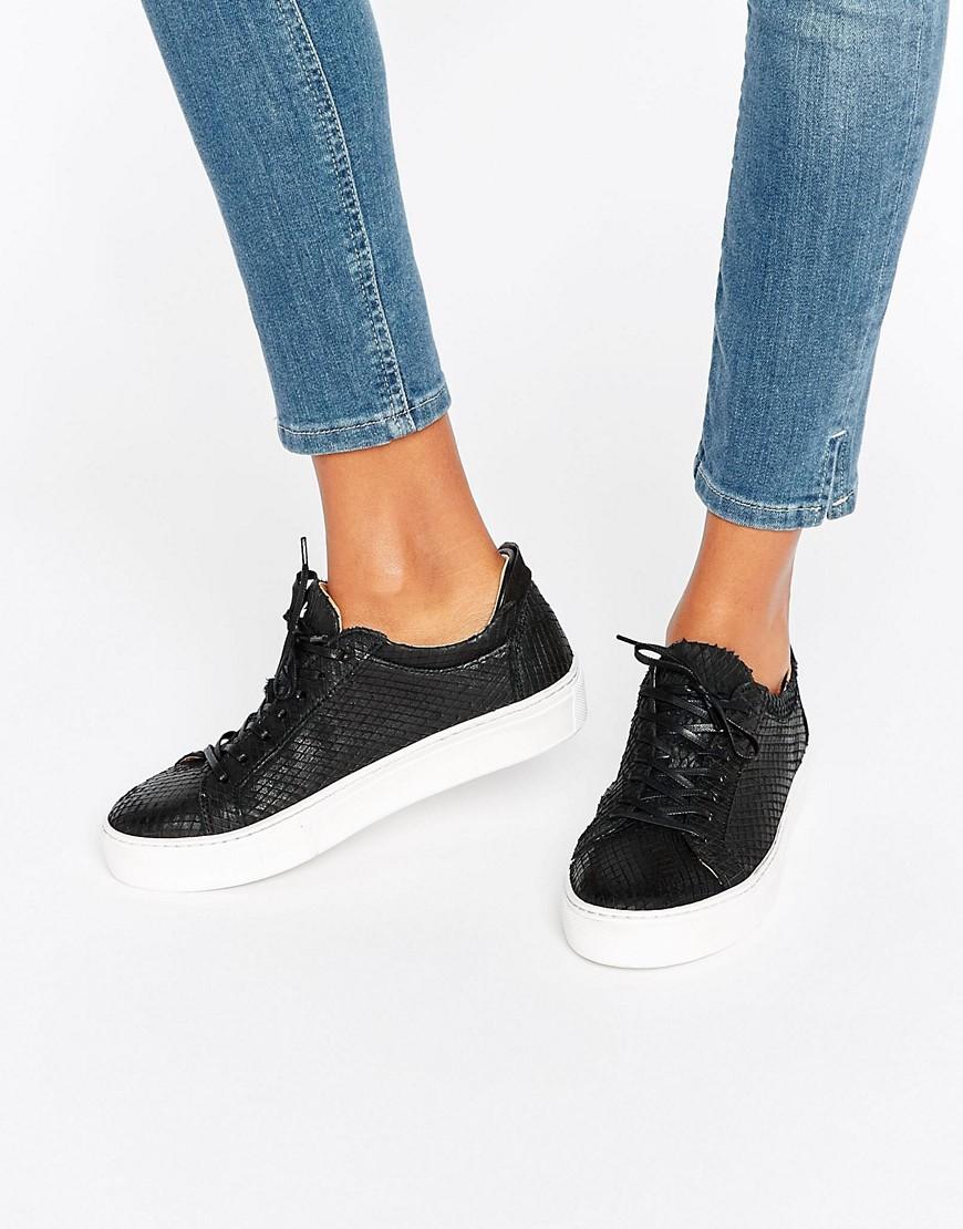 SELECTED Femme Donna Snake Leather Trainers in Black - Lyst