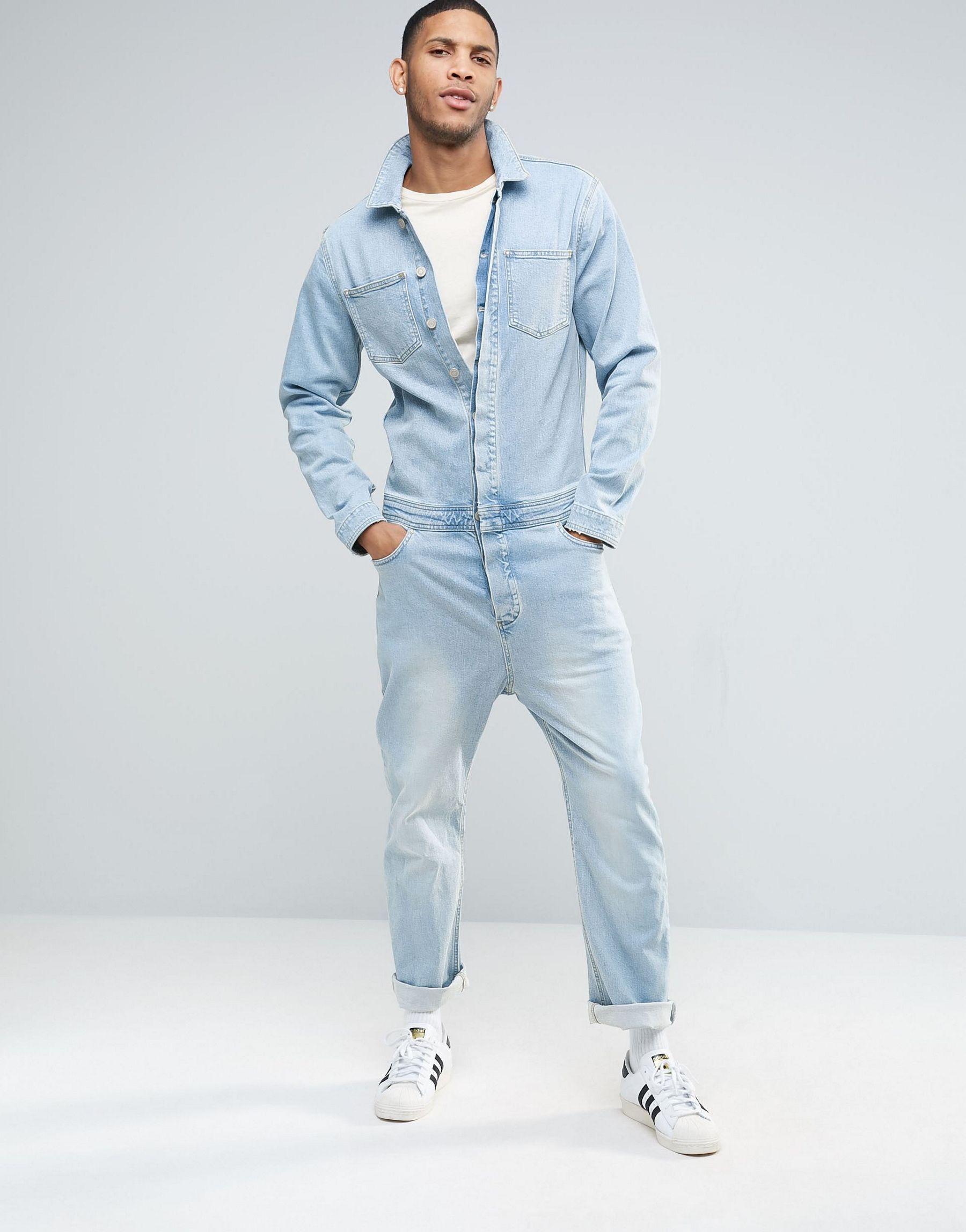 ASOS Denim Boiler Suit In Light Blue for Men | Lyst