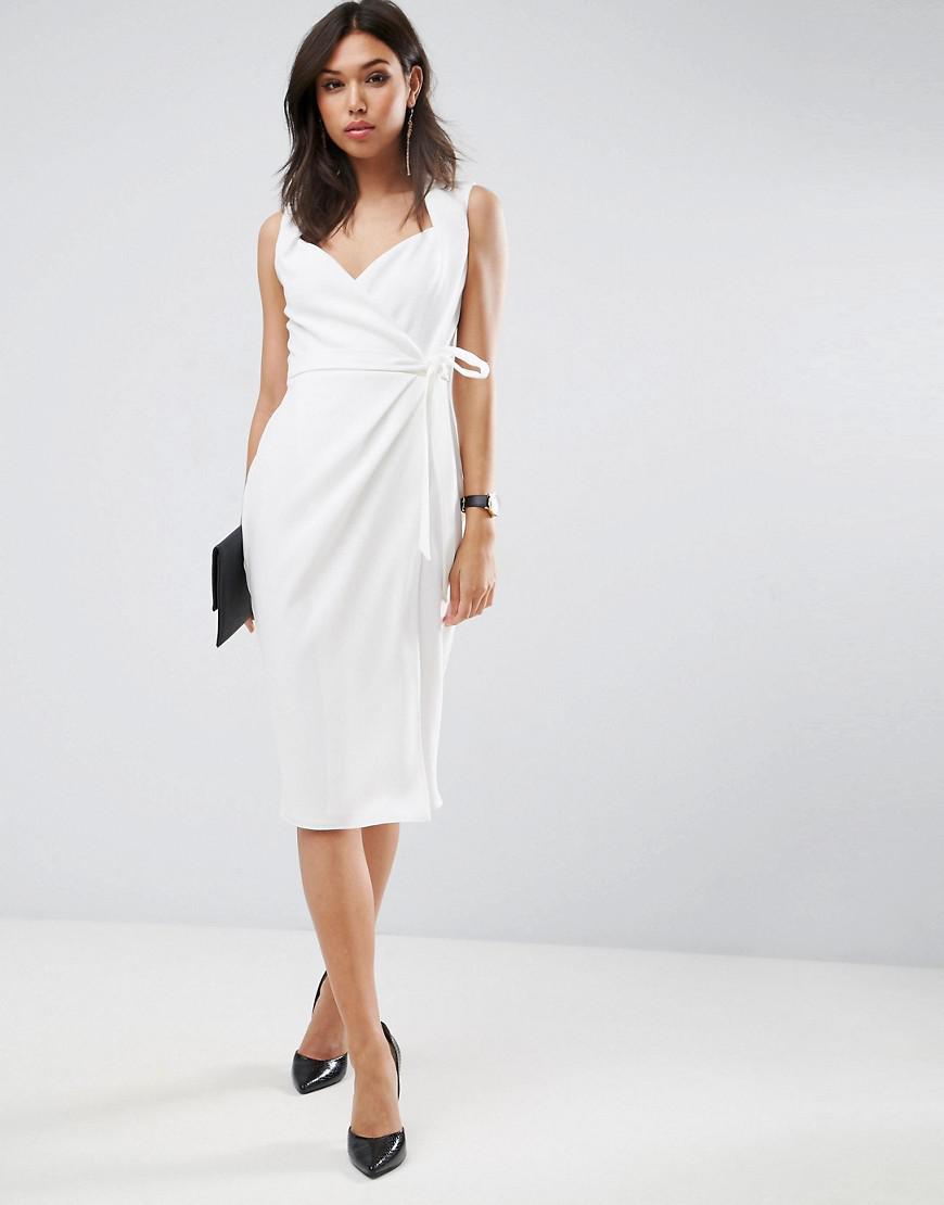 Lyst - Asos Shawl Collar Wrap Dress in White