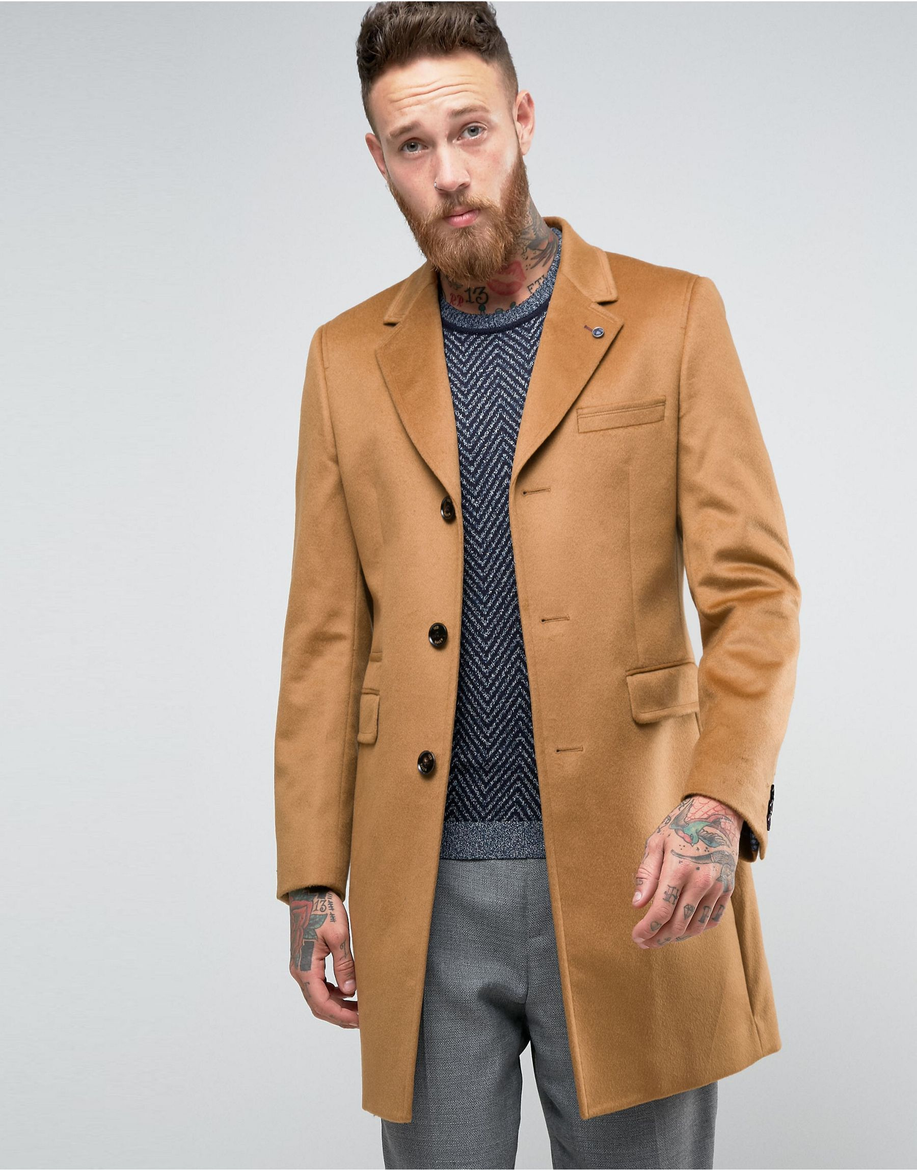 Ted Baker Cashmere Mix Overcoat In Camel for Men - Lyst