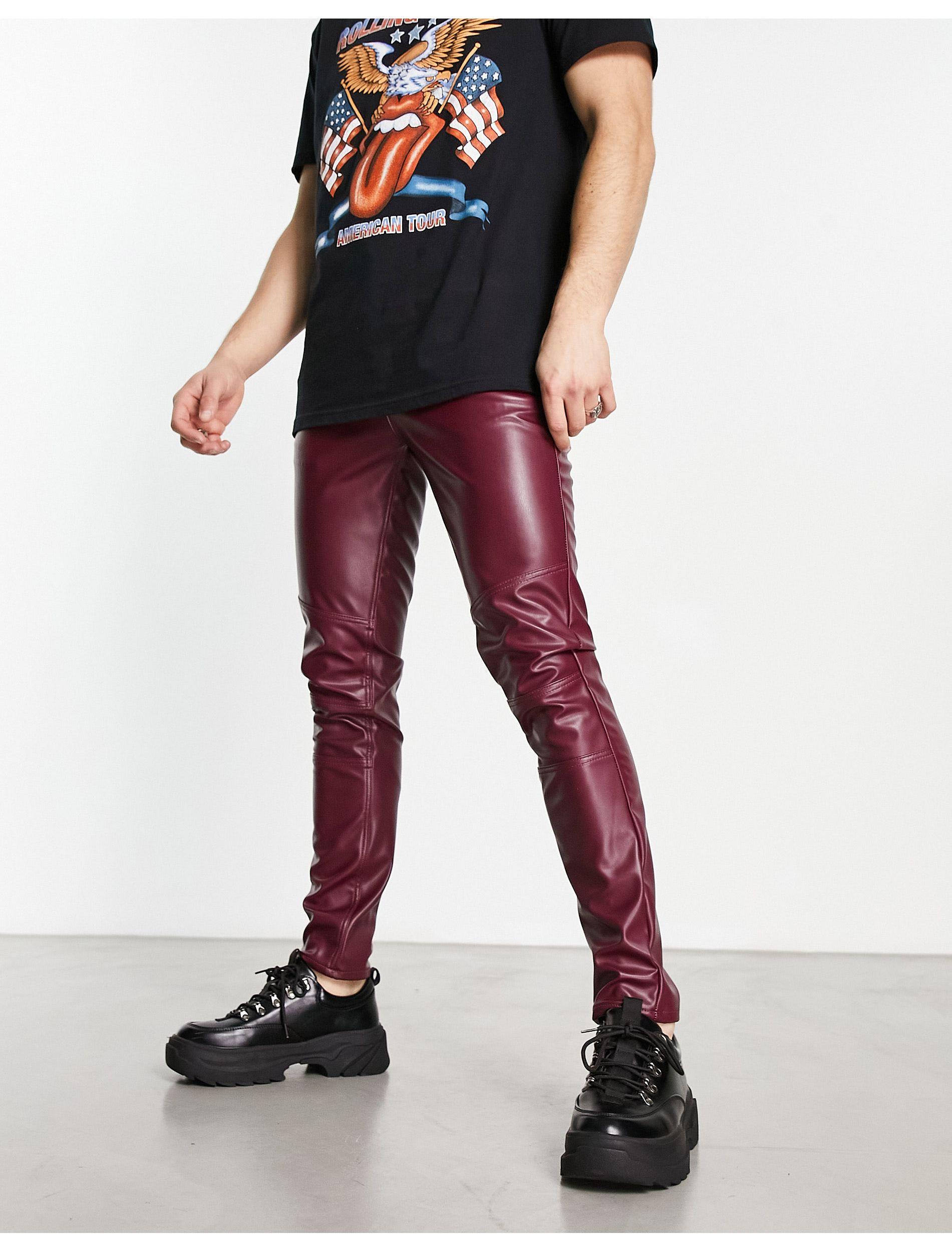 ASOS Skinny Faux Leather Jeans With Biker Detail in Red for Men | Lyst