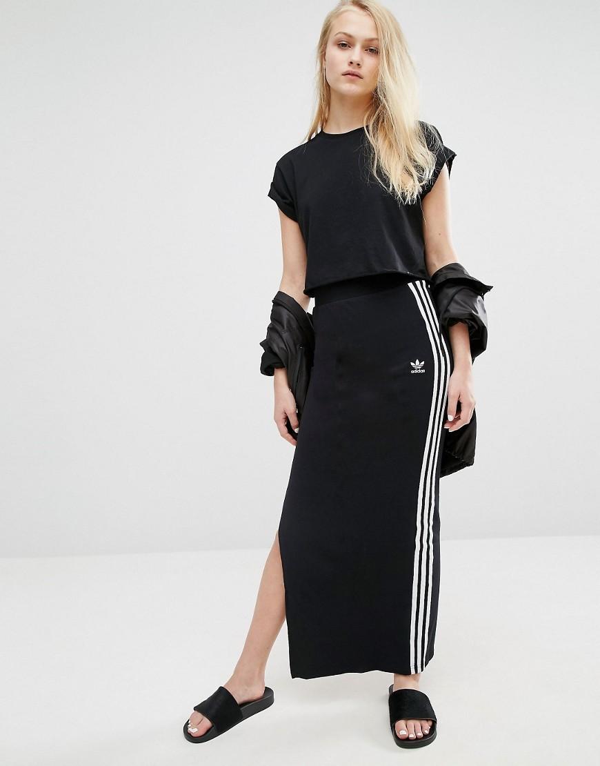 adidas Originals Maxi Skirt With 3 Stripes in Black | Lyst