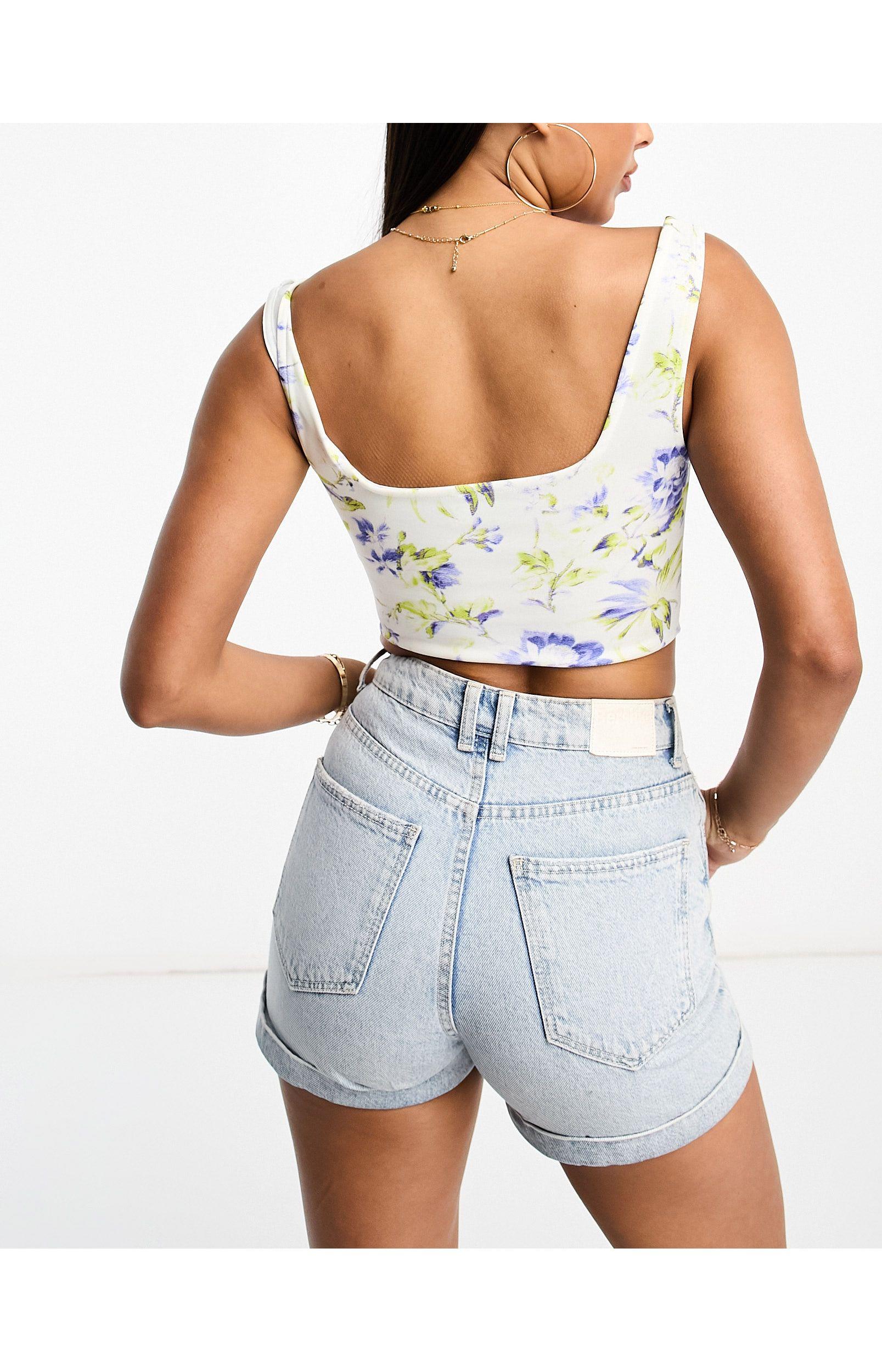 ASOS Scuba Gathered Bust Corset Top in Blue | Lyst