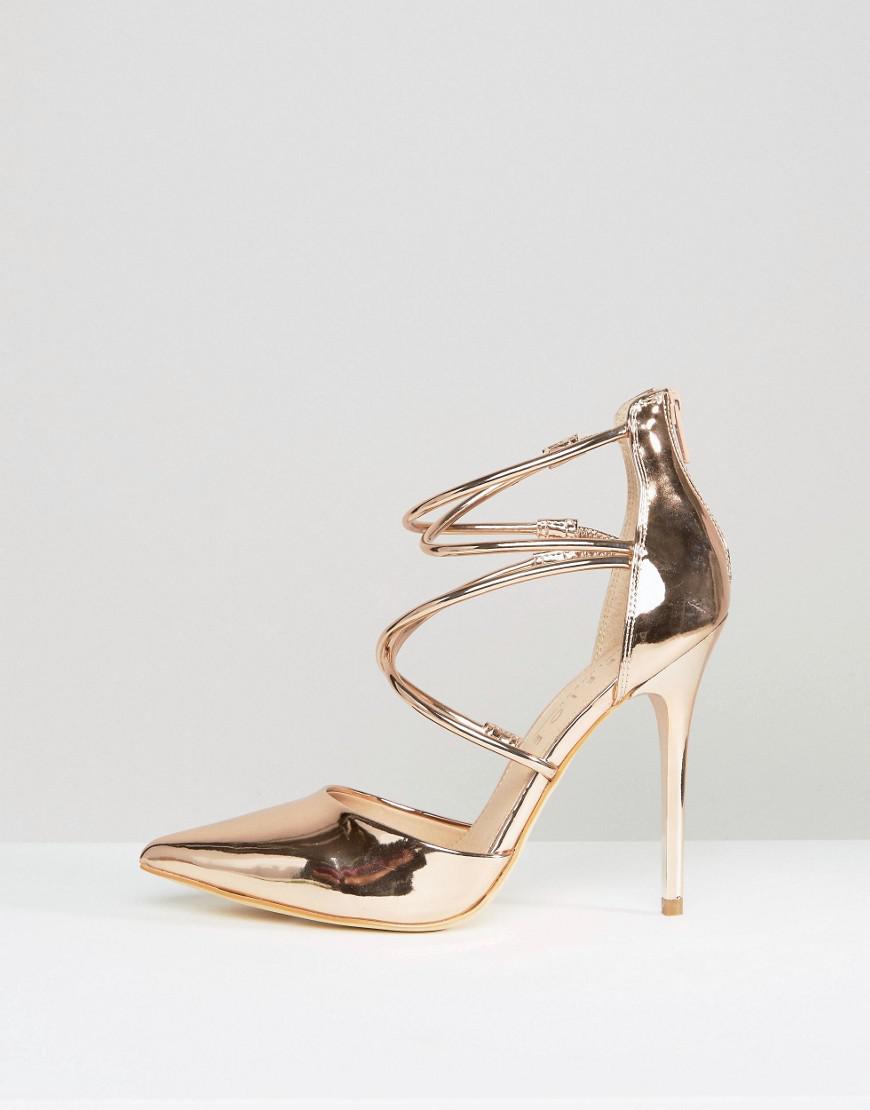 gold cross strap heels