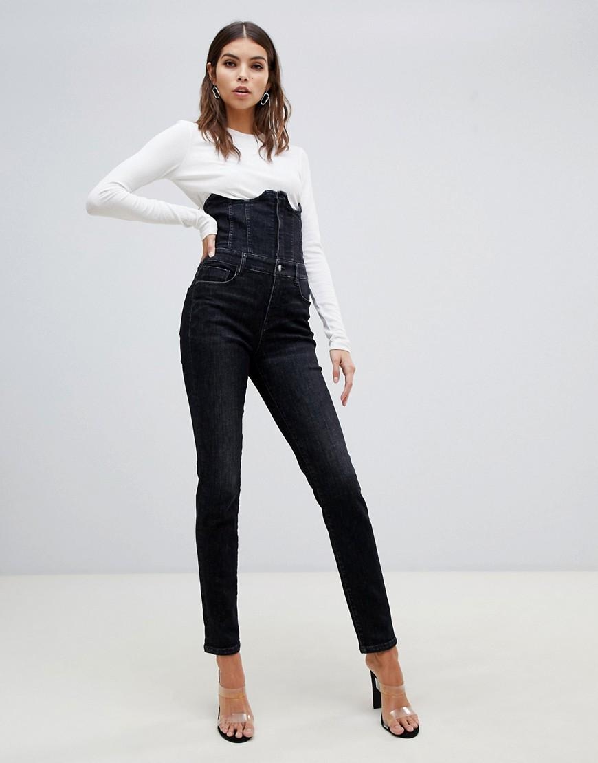 Miss Sixty Highwaisted Corset Detail Skinny Jean in Black | Lyst